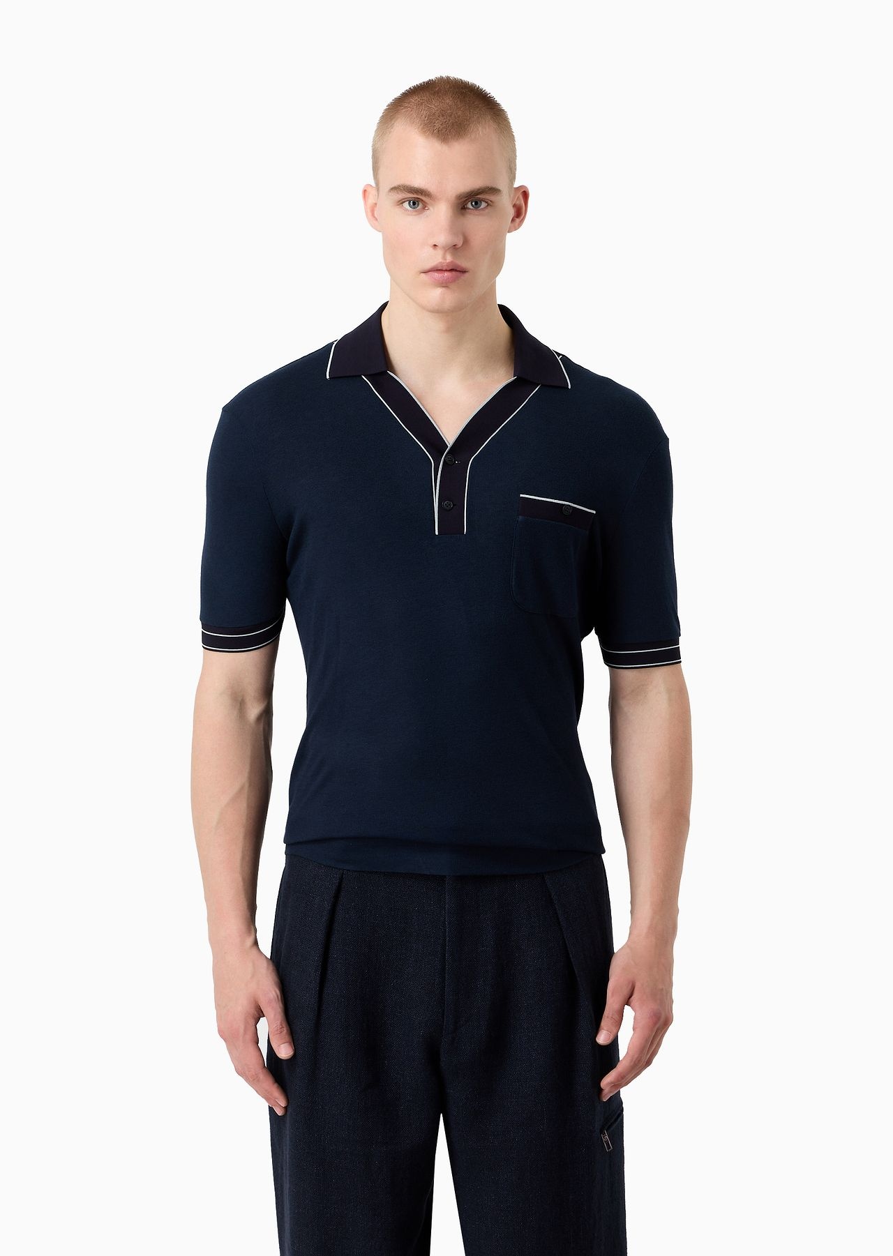 Short-sleeved ribbed polo shirt in viscose and wool - 2