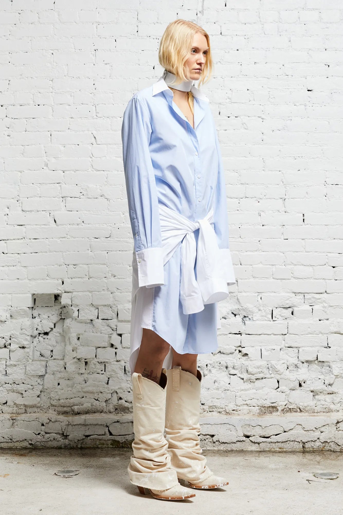 TIE SHIRTDRESS - BLUE AND WHITE - 4