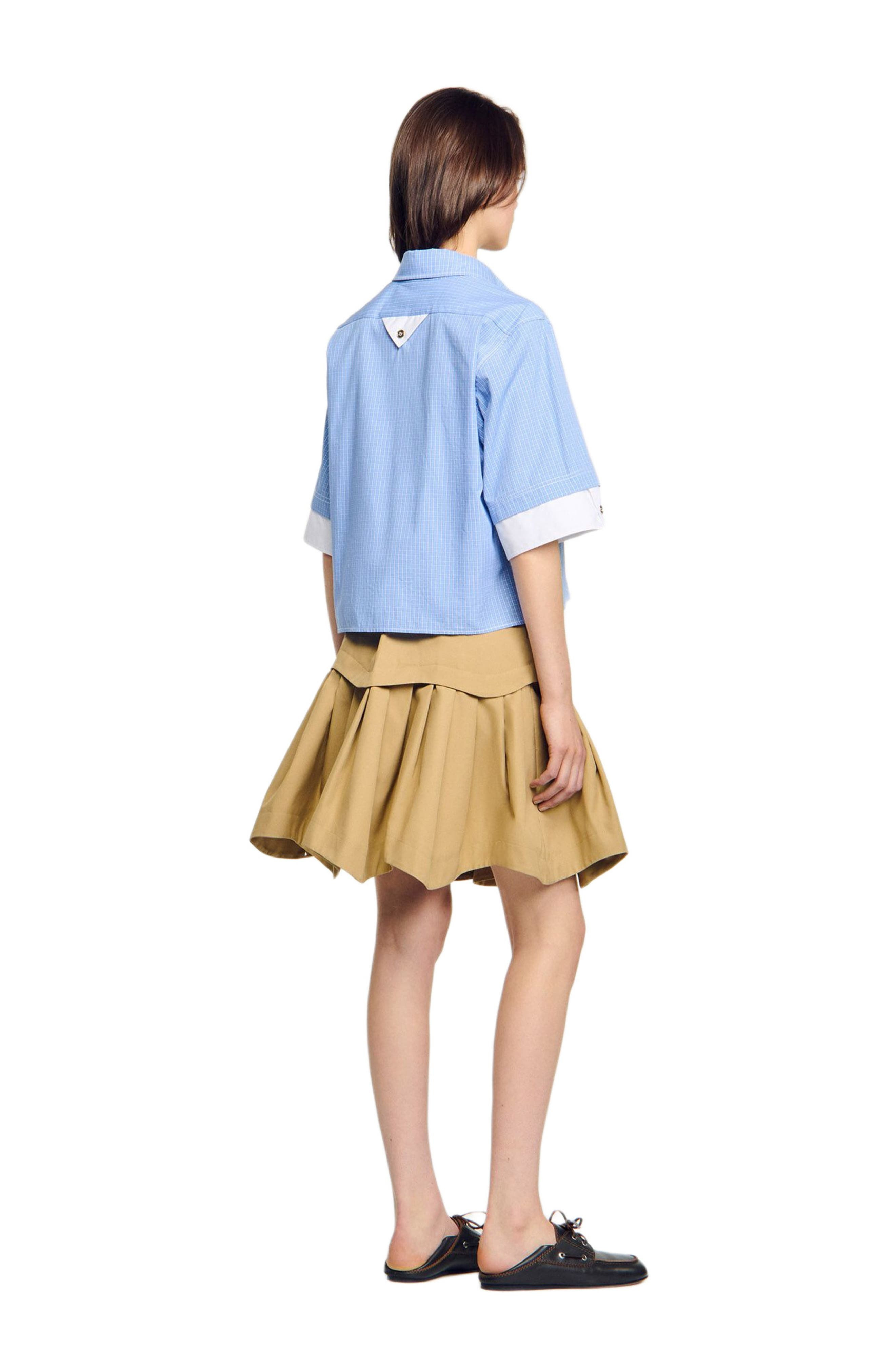 SANDRO Cropped small-check shirt in Ciel /Blanc at Nordstrom - 2