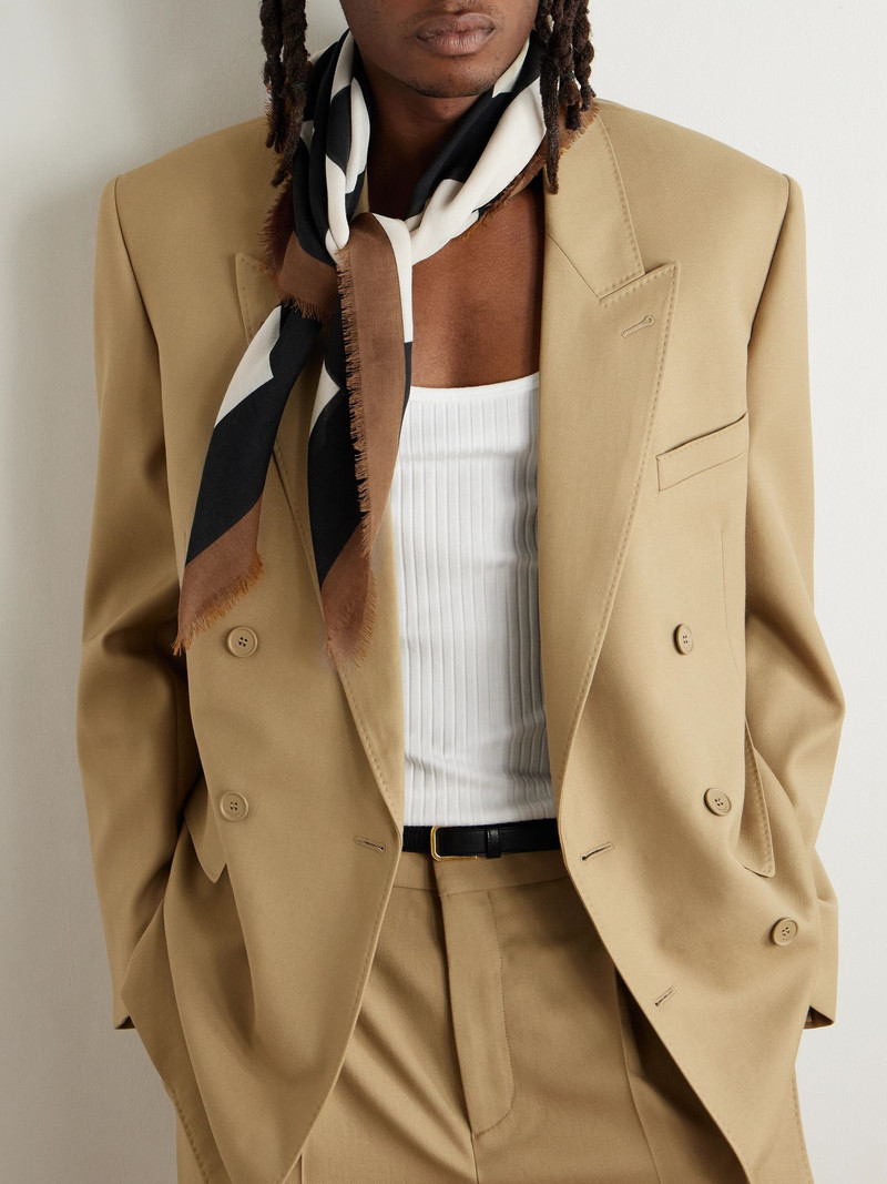 SAINT LAURENT Fringed Wool Scarf Ivory outlook