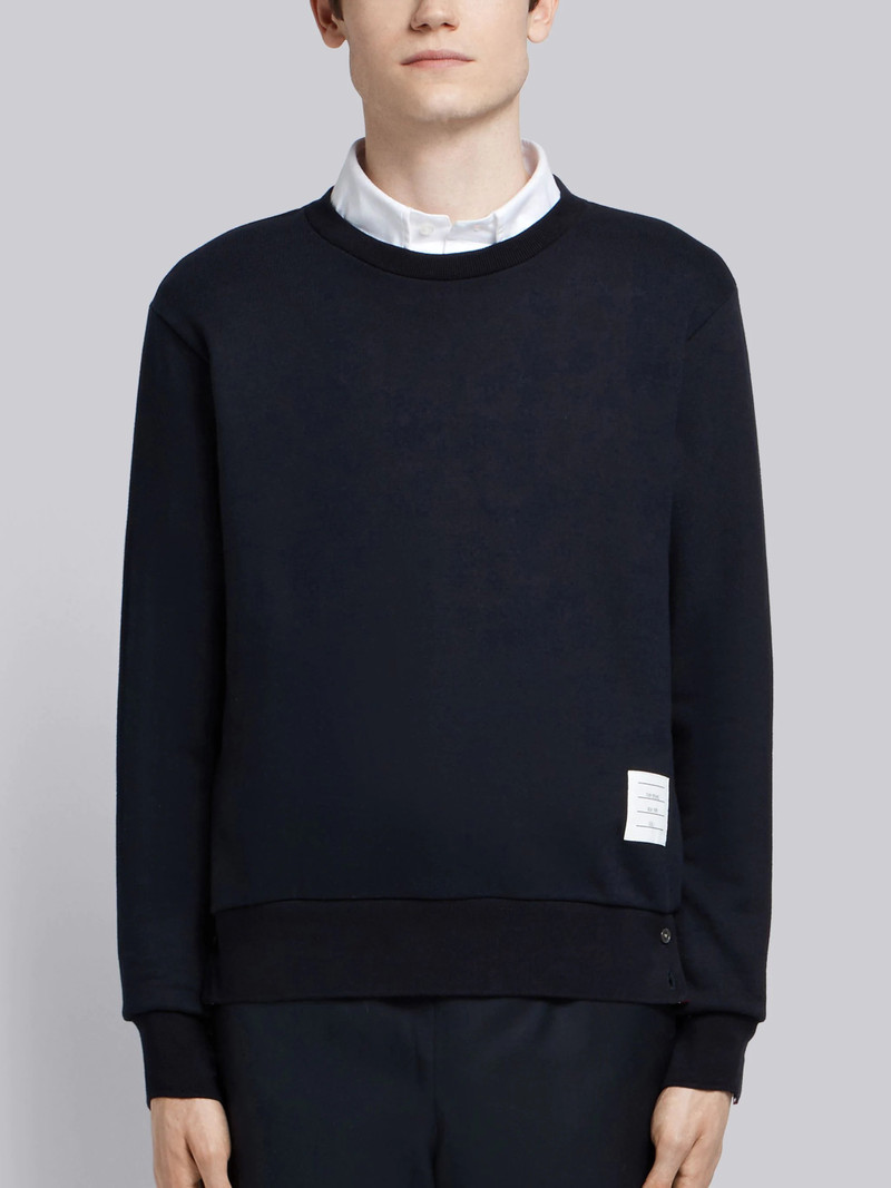 Navy Loopback Knit Center Back Stripe Crew Neck Pullover 1