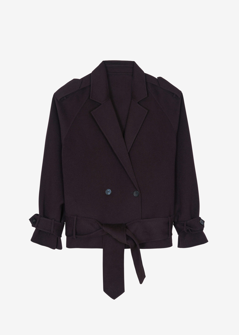 Elys Short Wool Trench - Dark Plum 1
