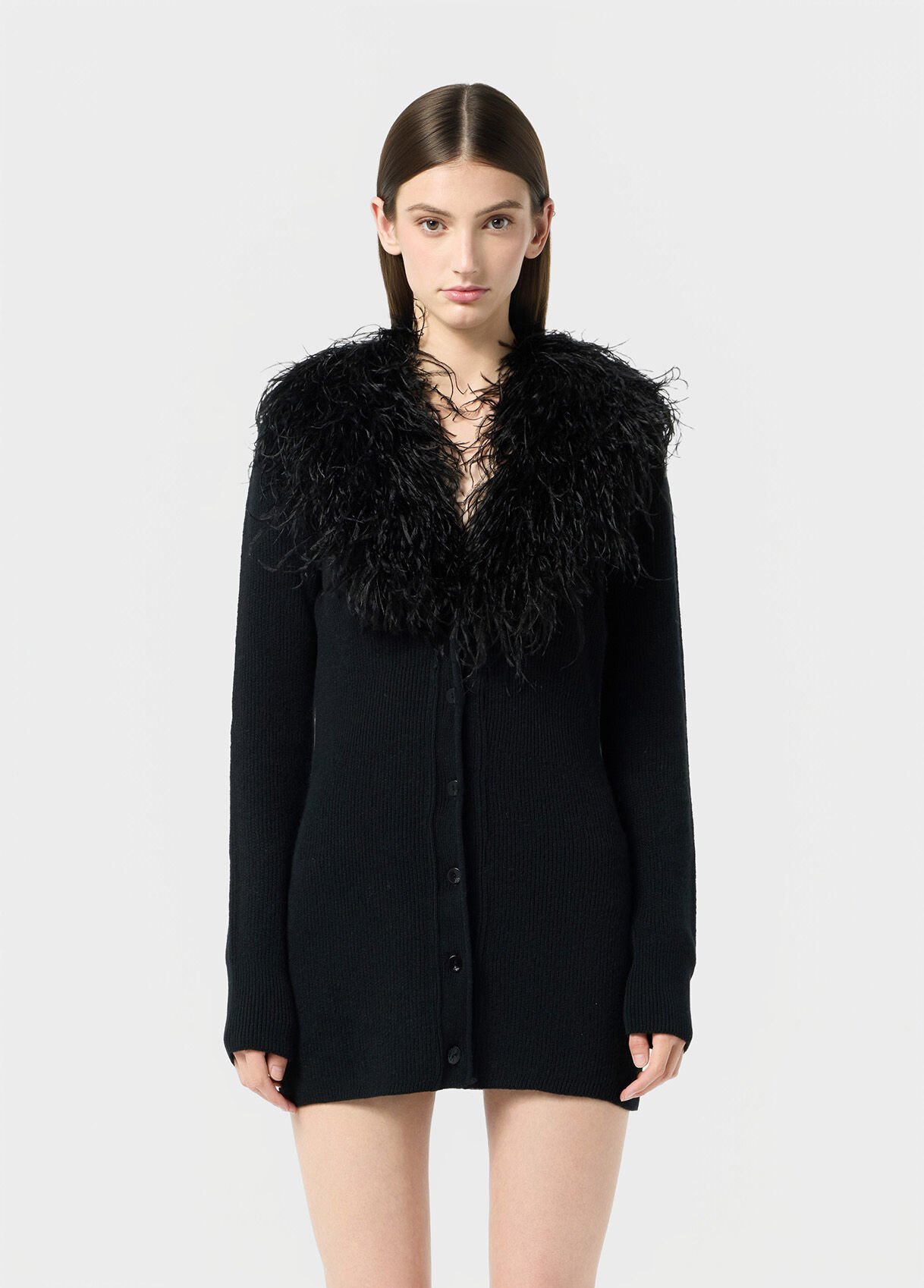 WOOL CARDIGAN WITH FEATHER COLLAR - 2