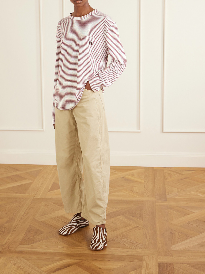 WALES BONNER Hour Embroidered Striped Linen And Cotton-blend T-shirt outlook