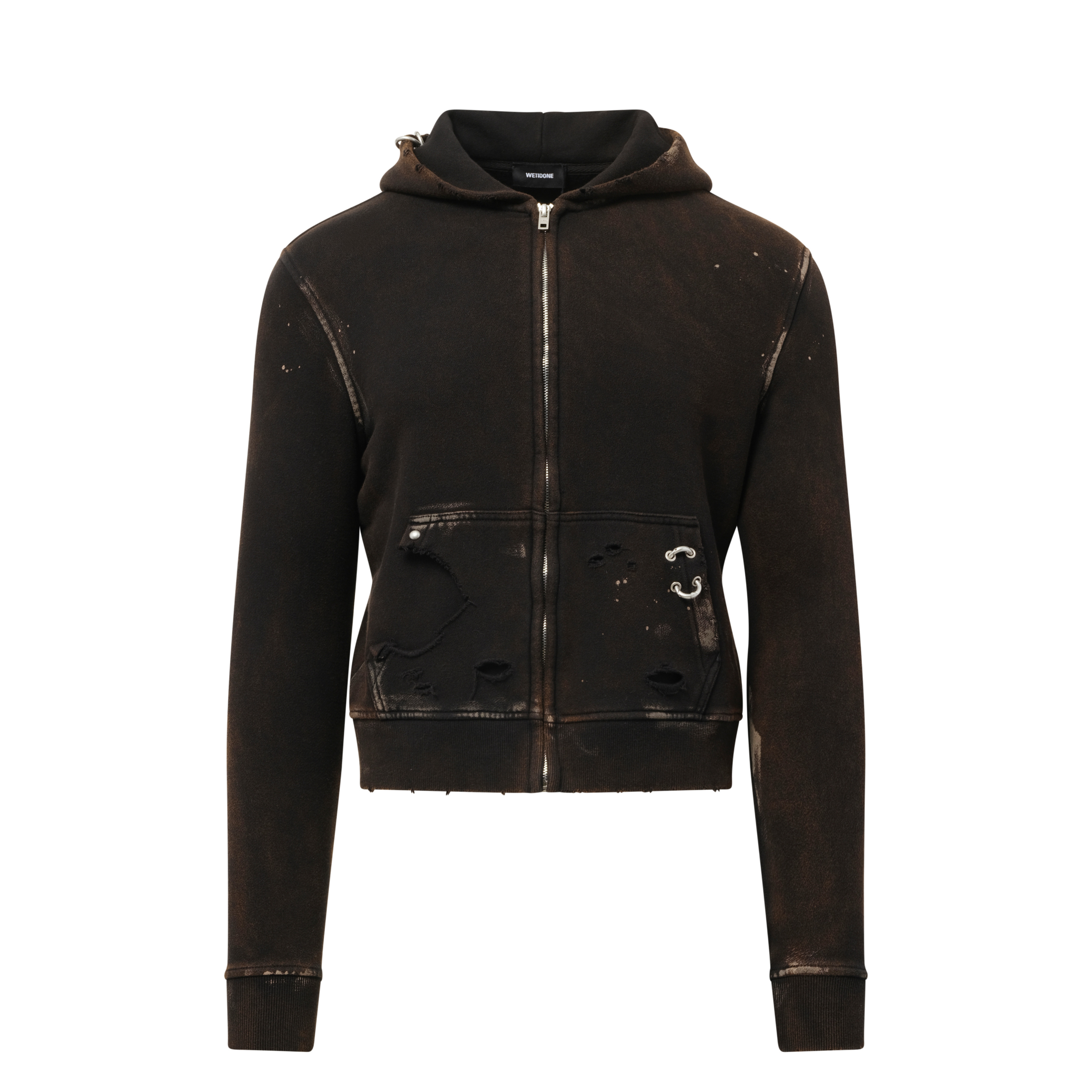 Piercing Detail Hoodie Zip-Up in Black - 2