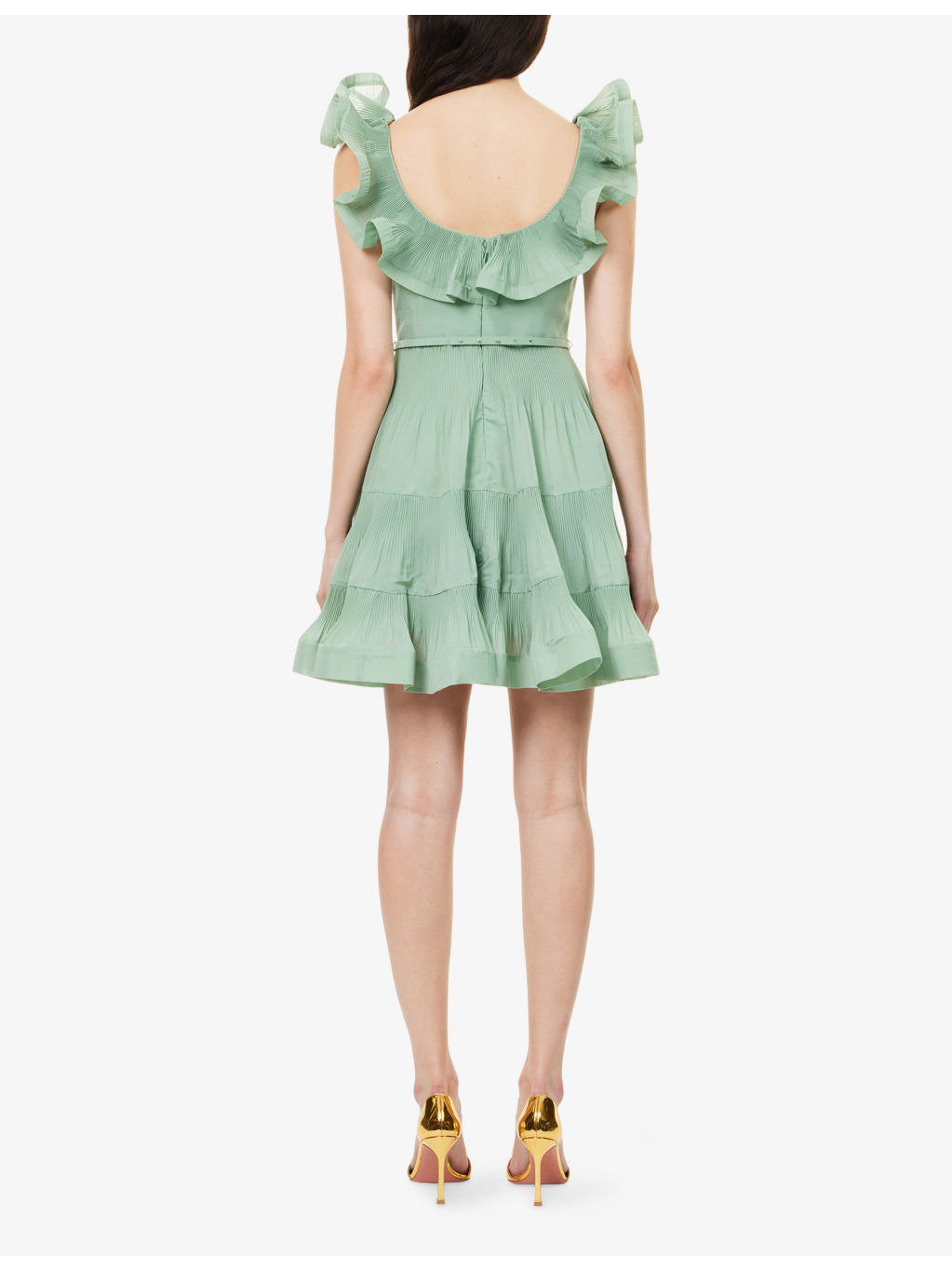 Pleated Frilled Woven Mini Dress - 4