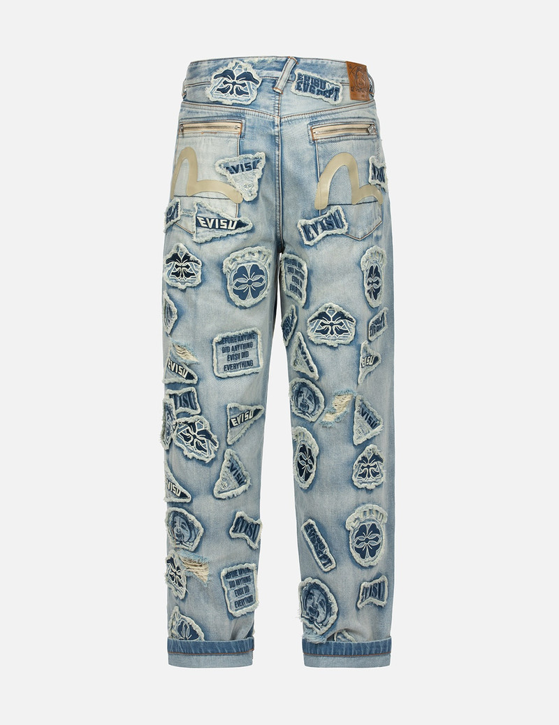 EVISU MULTIPLE BADGES DECONSTRUCTED RELAX FIT JEANS outlook