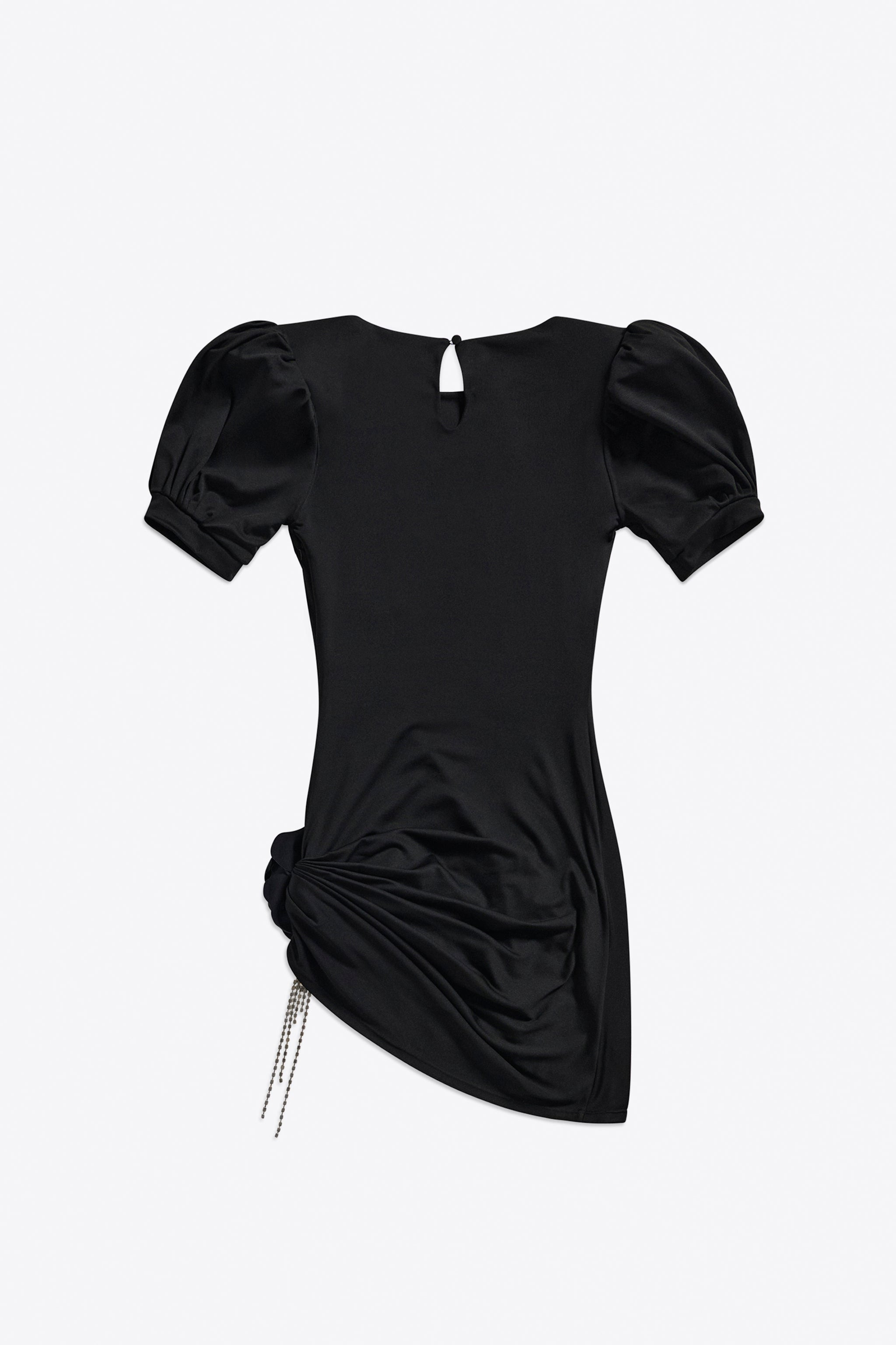 CRYSTAL FLOWER DRAPED SHORT SLEEVE MINI DRESS - 2