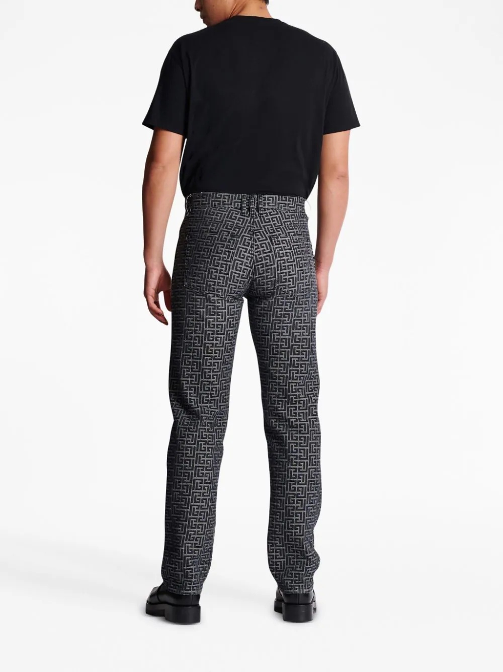 【Balmain】JACQUARD MONOGRAM STRAIGHT DENIM PANTS◆BH1MI040D Balmain monogram-jacquard straight-leg Jeans | Blue | FARFETCH
