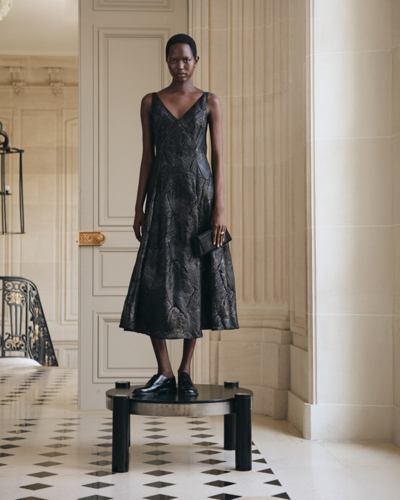 AKRIS Lacquered Sea Faille Sleeveless Midi Dress outlook