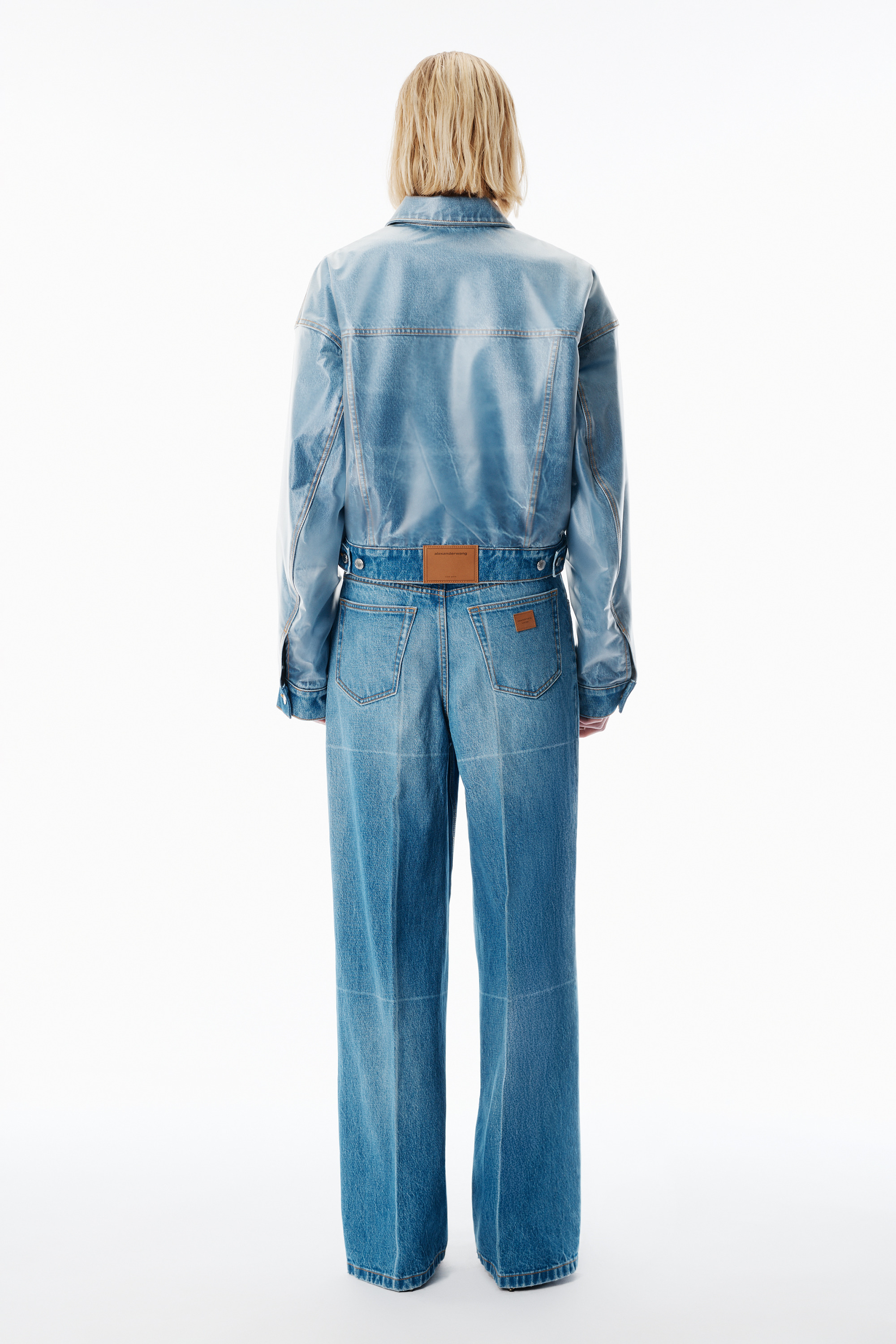 Vintage-Effect Marbled Blue Layered Trucker Jacket - 4
