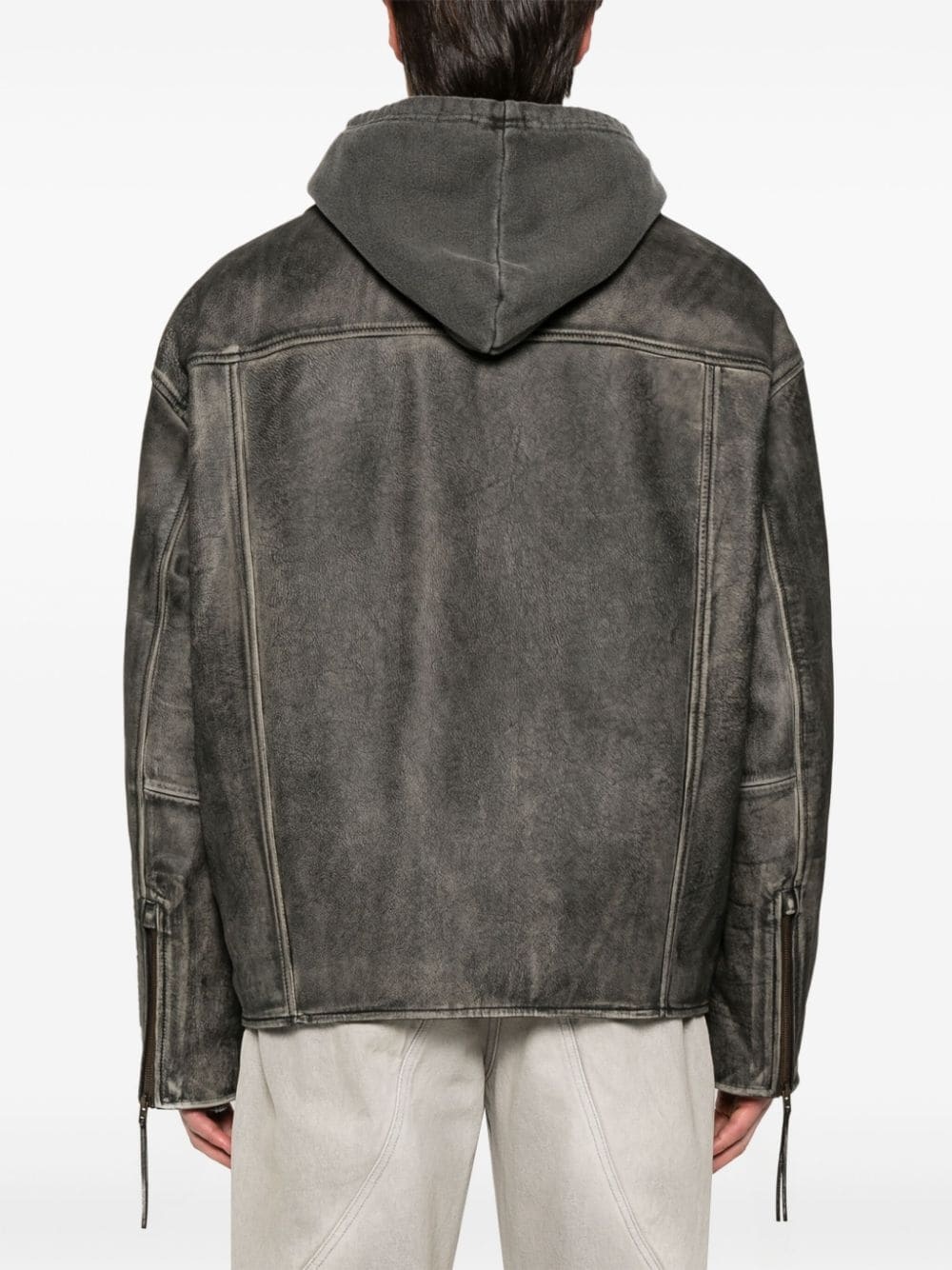 logo-embossed biker leather jacket - 4