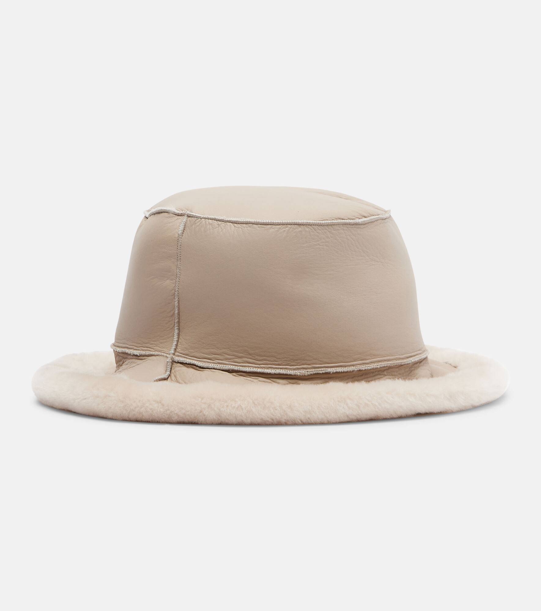 Shearling-trimmed leather boater hat - 4