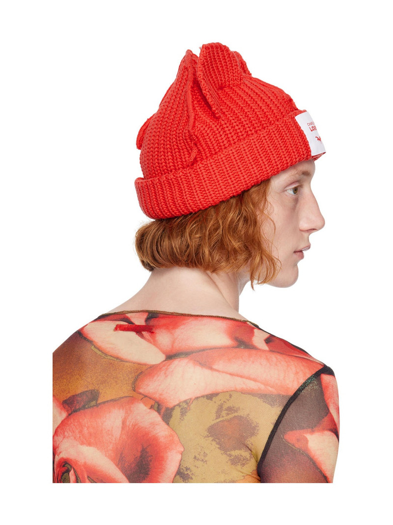 Red Chunky Ears Beanie 3