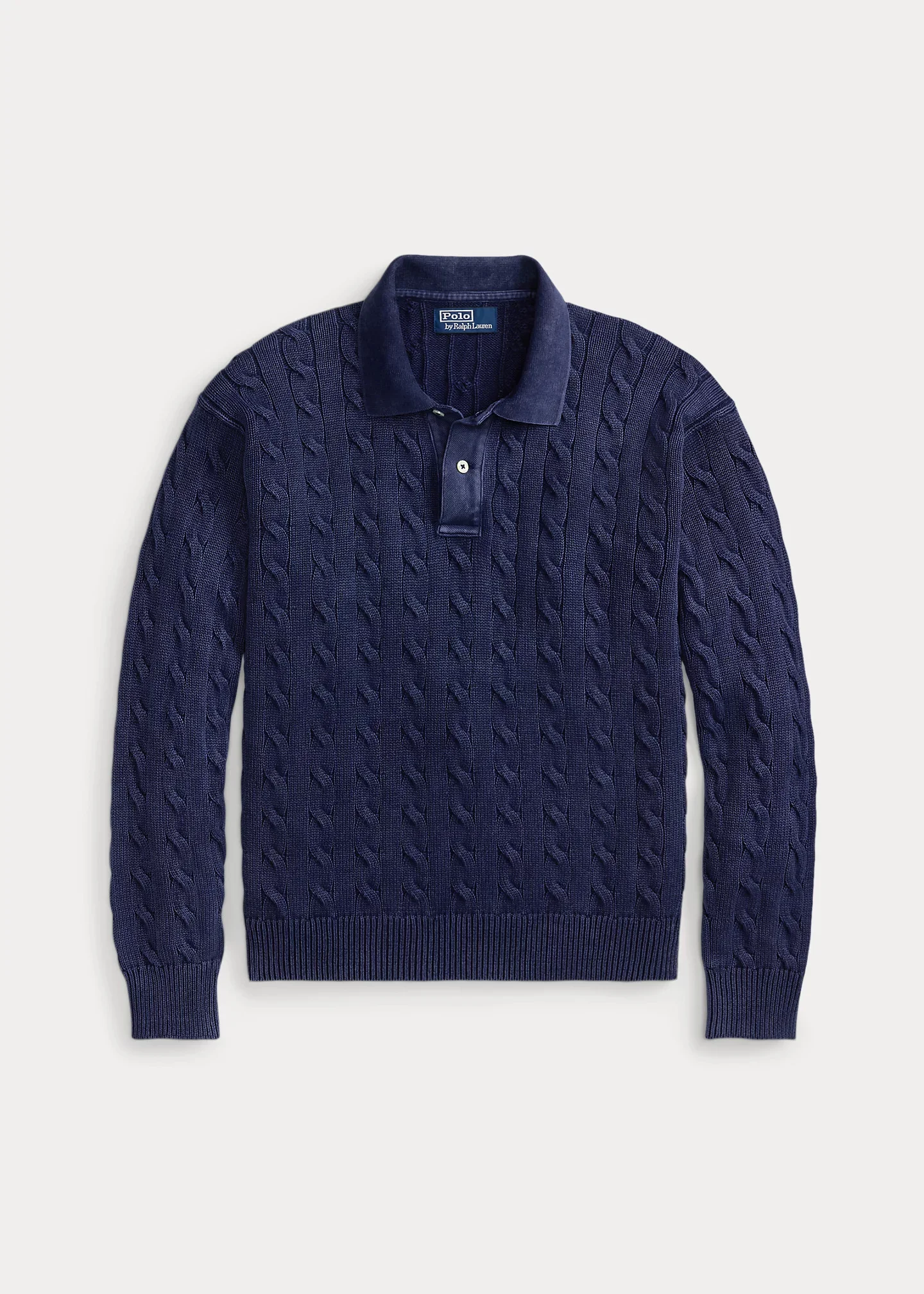 Relaxed Cable Cotton Polo-Collar Sweater - 1