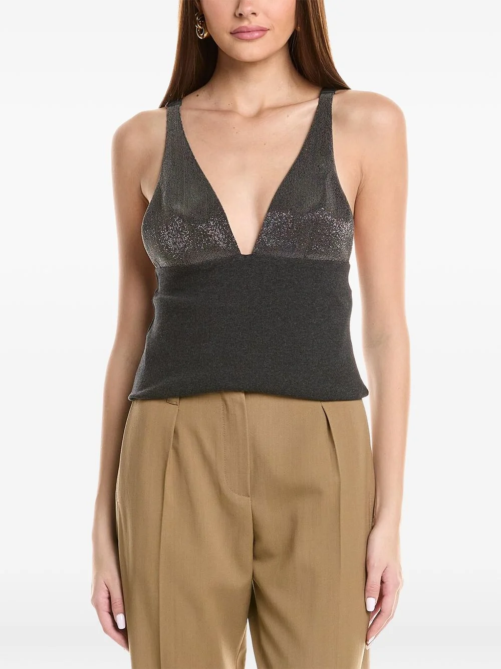 sequin-embellished V-neck top - 1