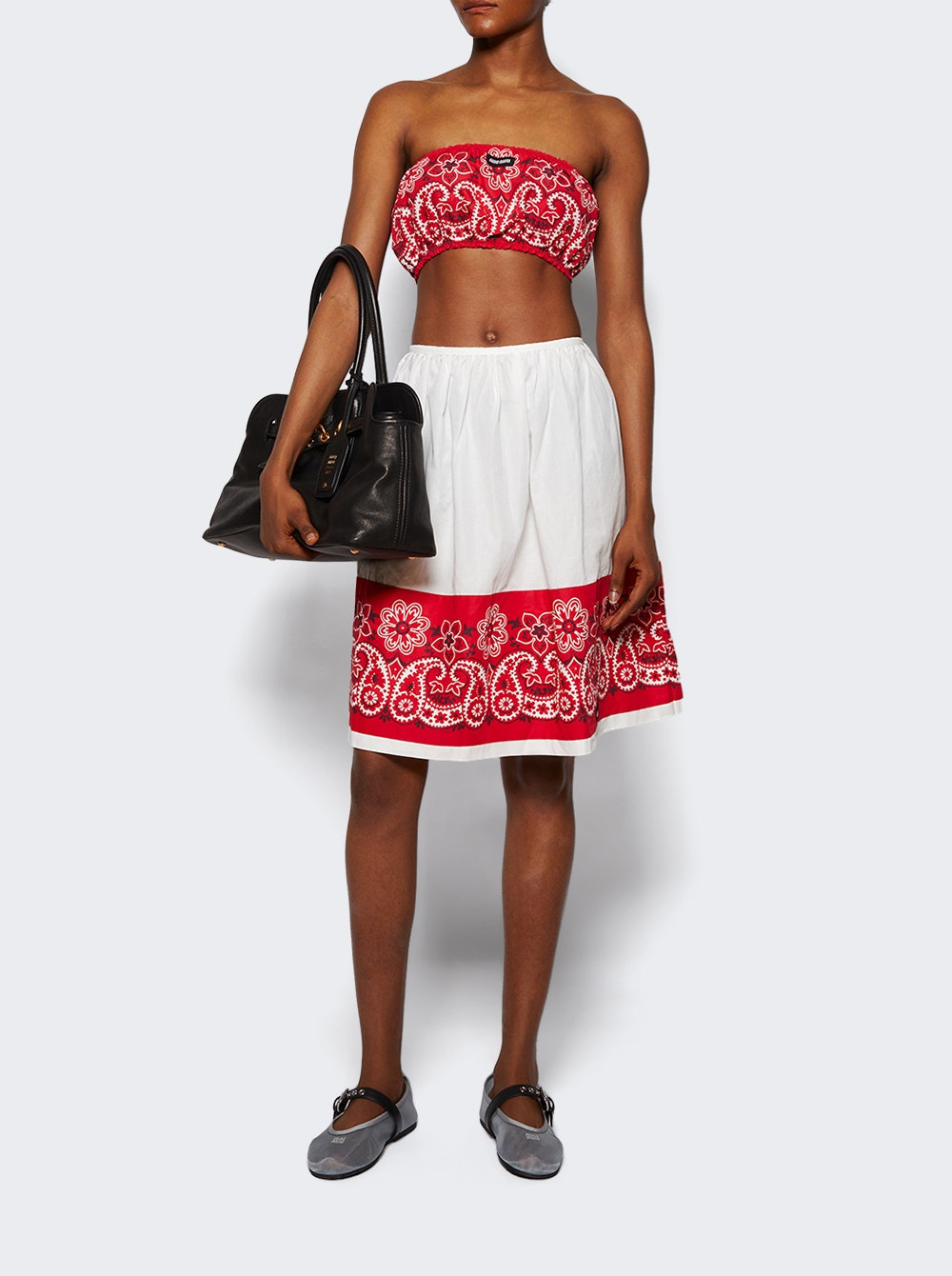 Printed Poplin Bra Top Rosso And Bianco - 5