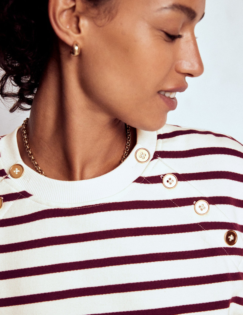 Button Detail Sweatshirt-Deep Wisteria, Ivory 3