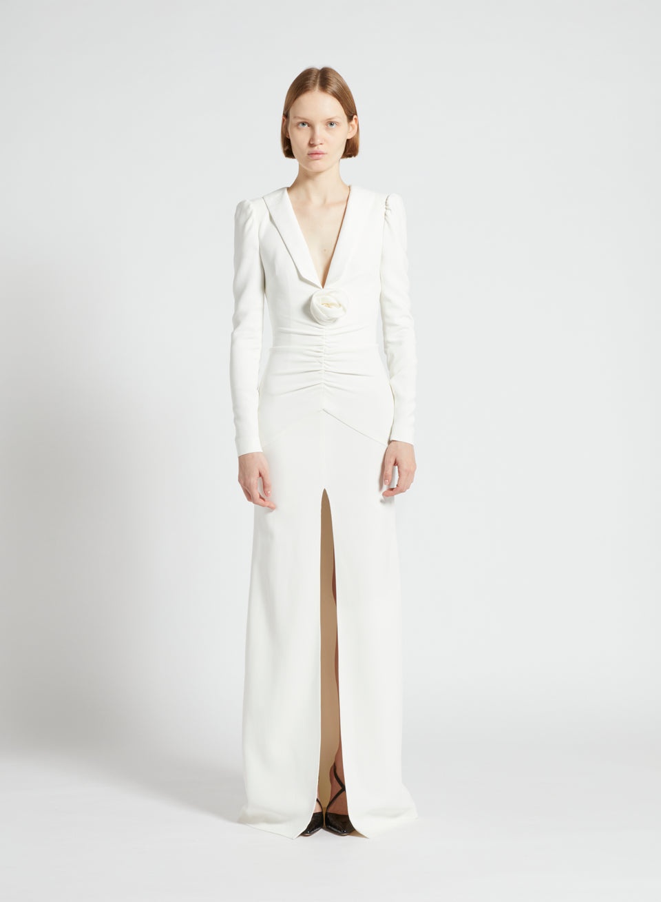 CADY EVENING DRESS WITH MIKADO COLLAR, ROSE DETAIL - 4