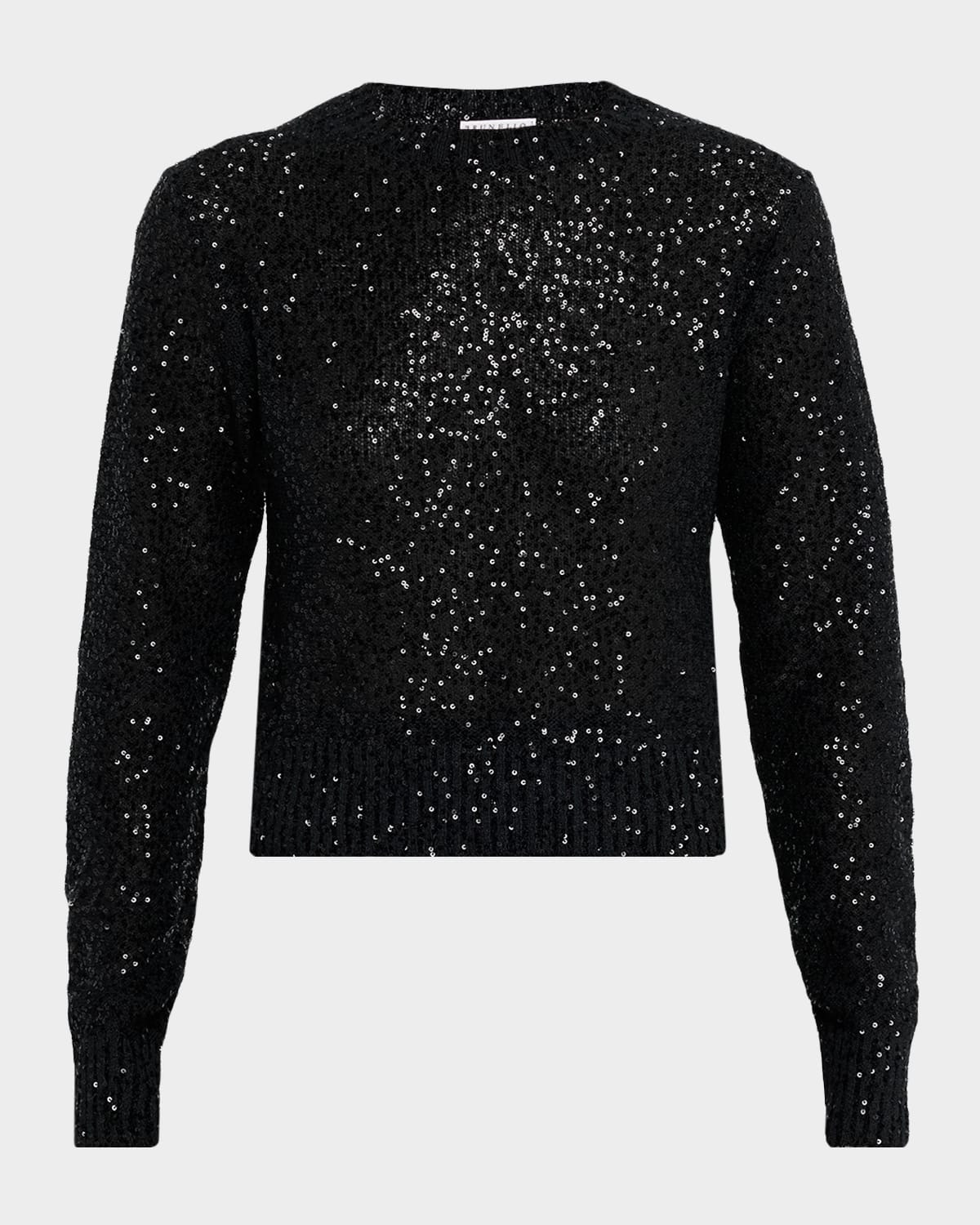 Paillette Linen-Cashmere Crewneck Sweater - 1