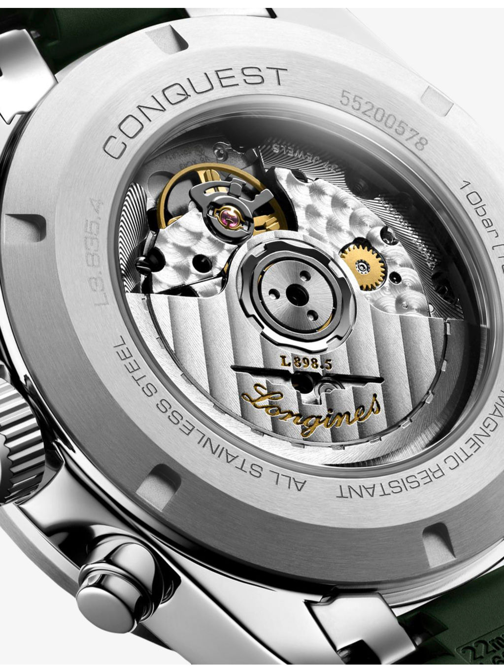 L3.835.4.02.9 Conquest Chronograph Stainless-Steel and Rubber Automatic Watch - 5