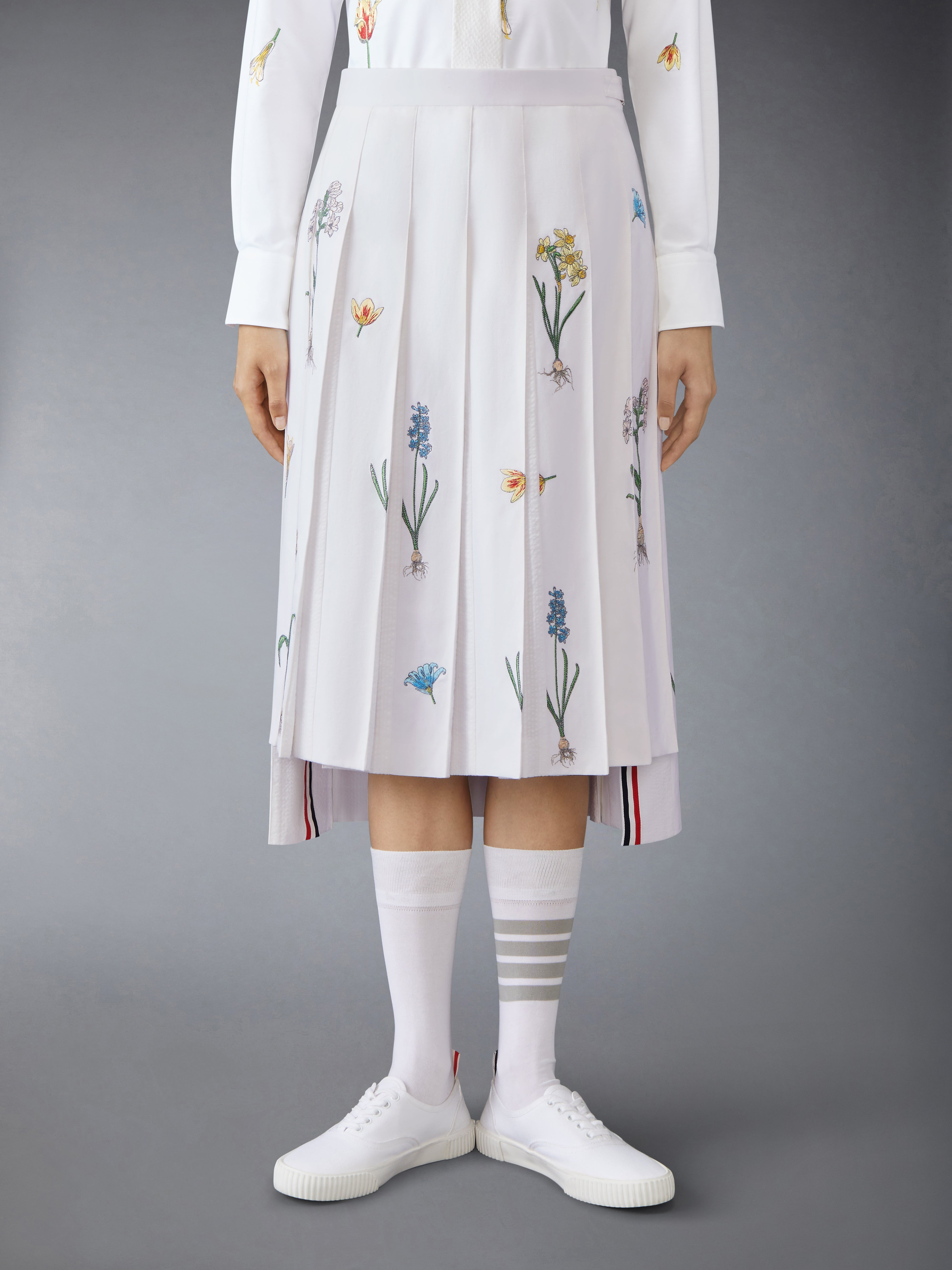 CLASSIC COTTON LINEN BOTANICAL FLOWER PLEATED SKIRT - 2