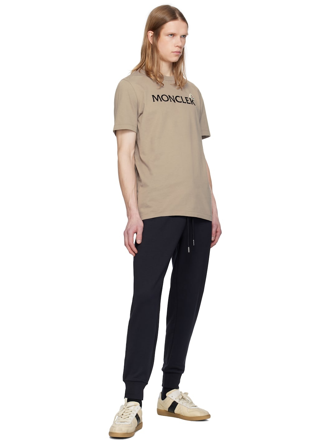 Beige Flocked Logo Cotton T-shirt - 4