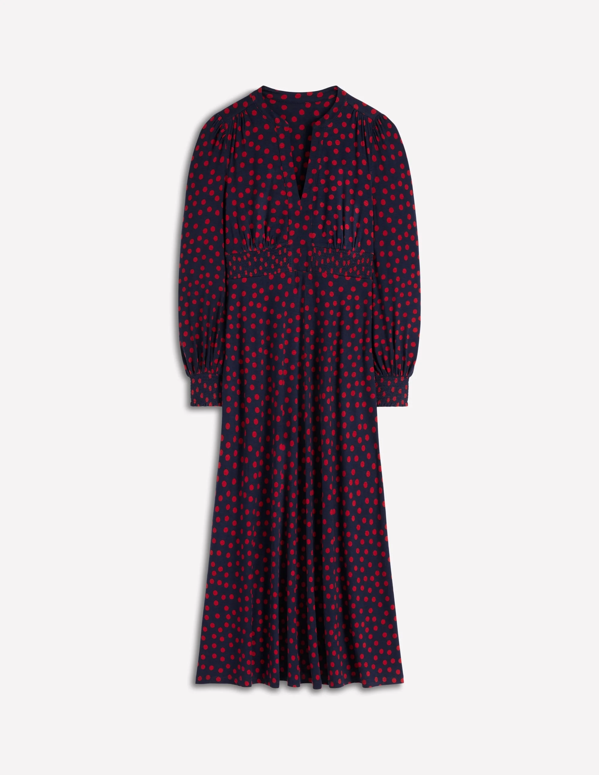 Ivy Smocked Midi Dress-French Navy, Painted Dot - 1