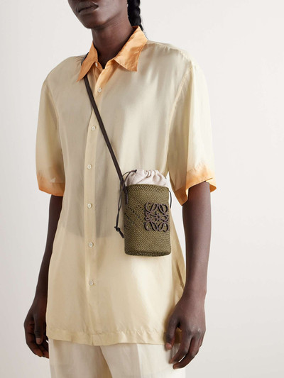 Loewe + Paula’s Ibiza Leather-Trimmed Iraca Palm and Herringbone Cotton-Canvas Pouch outlook