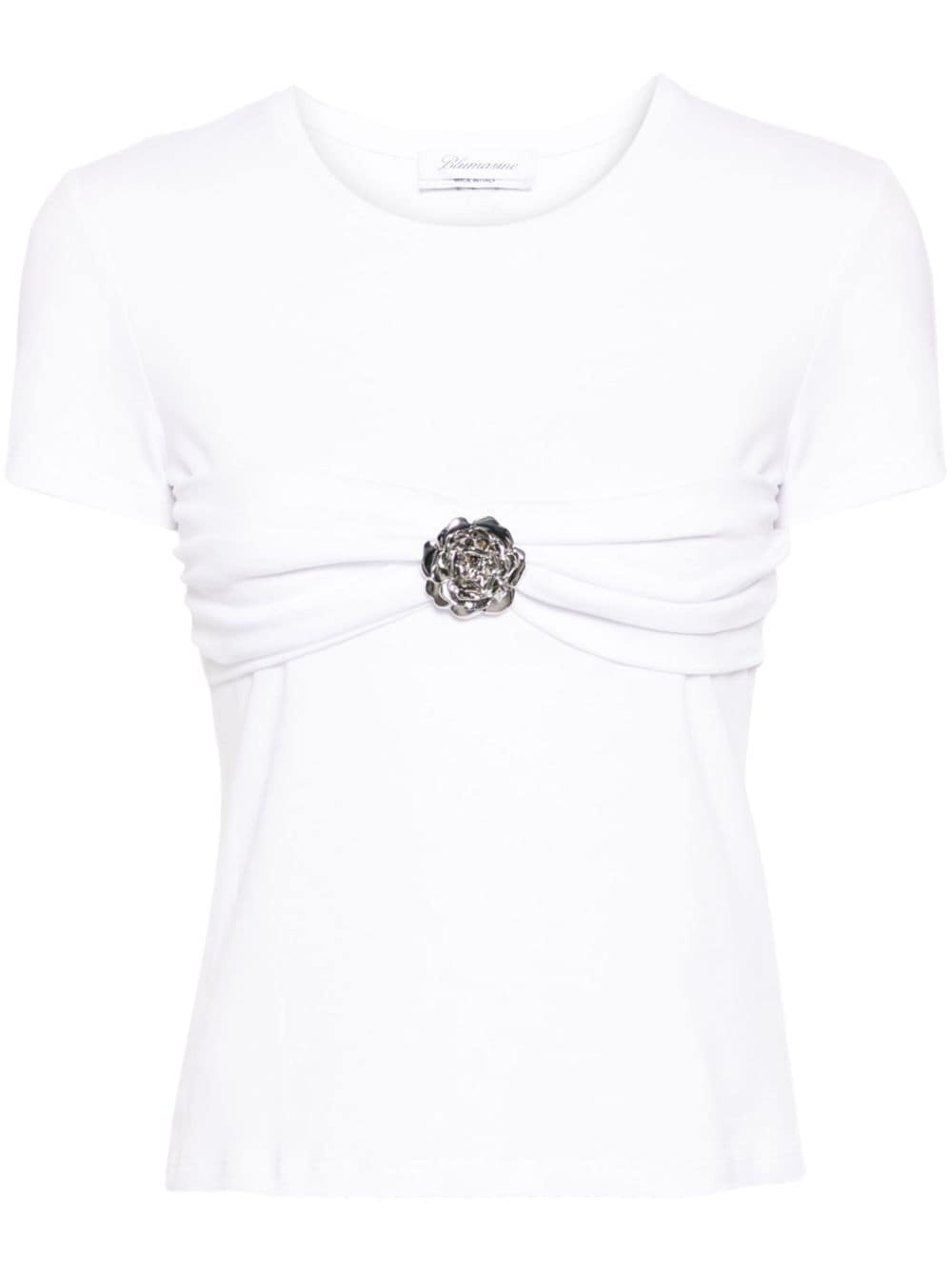 rose-brooch cotton T-shirt - 2