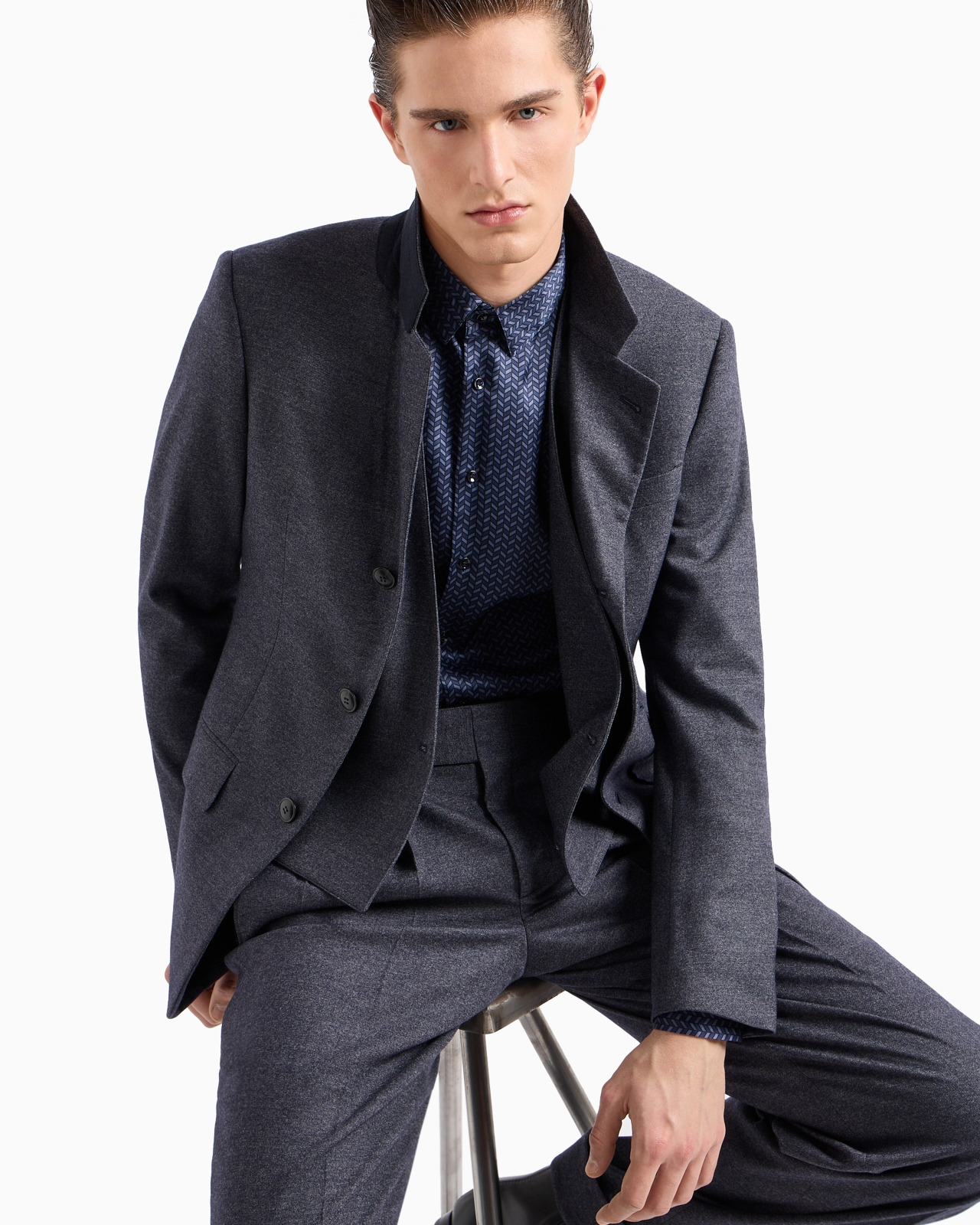 Royal Line single-breasted suit in denim-effect virgin wool and cashmere - 7