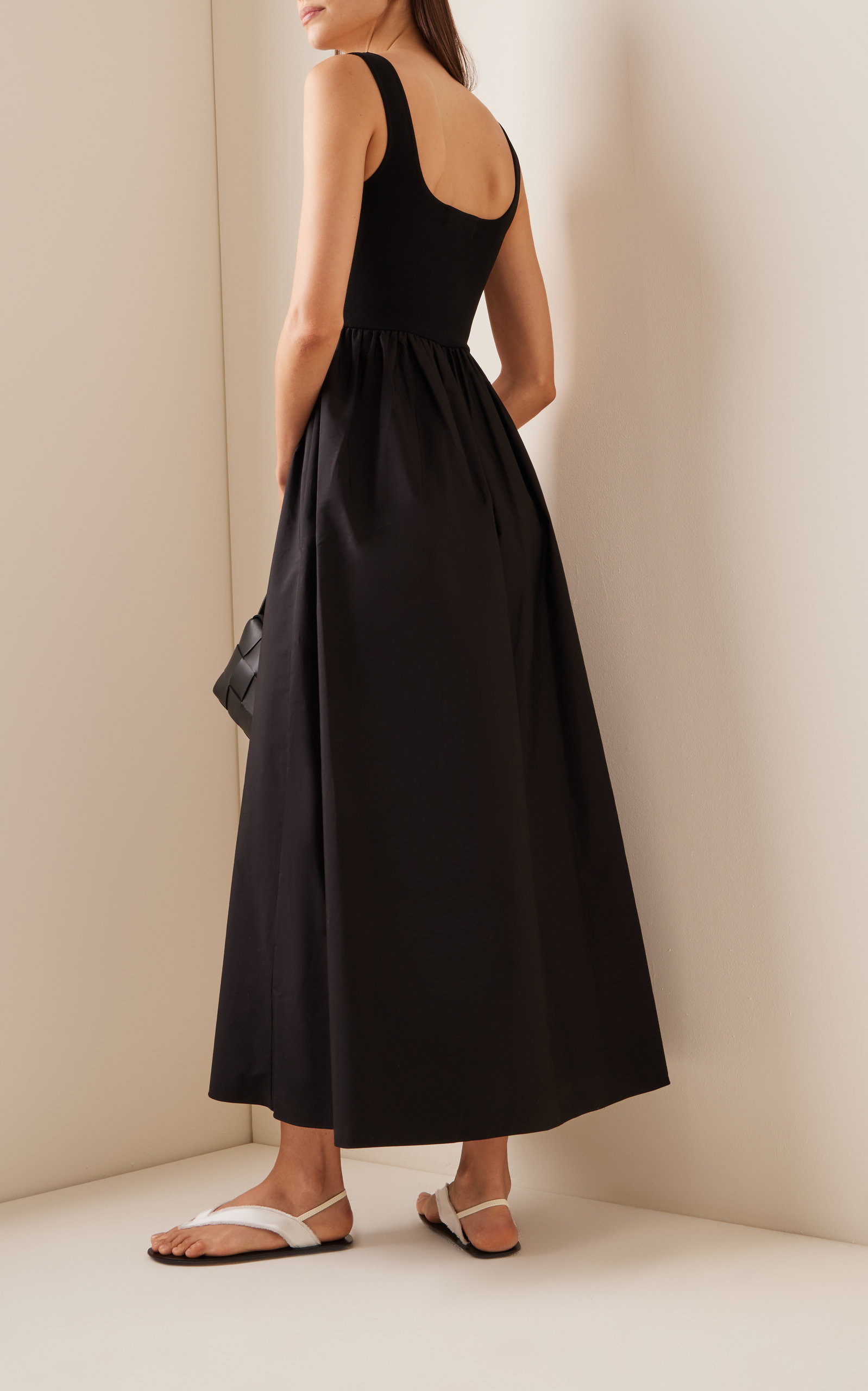 Ribbed-Knit and Cotton Maxi Dress black - 4