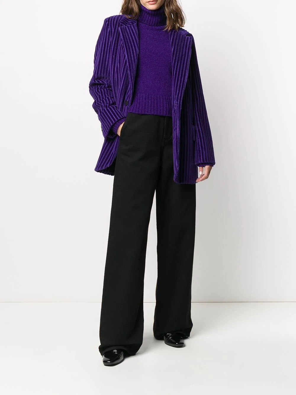 velvet finish ribbed blazer - 2