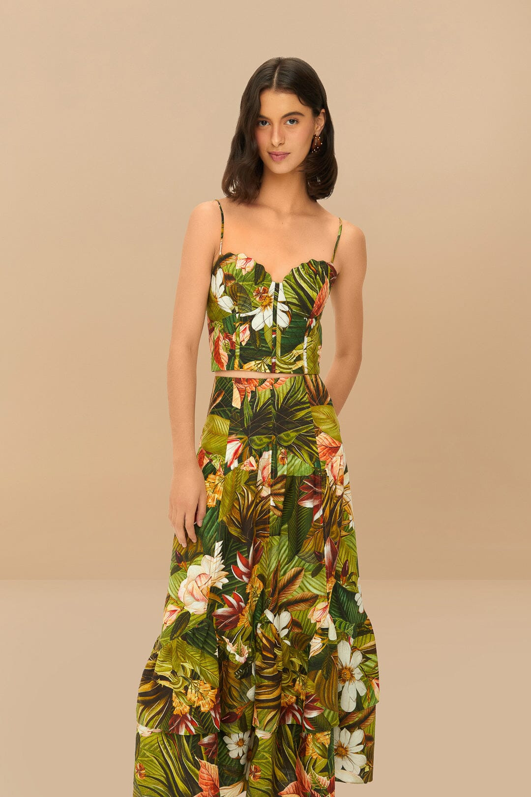 Multicolor Botanical Forest Lenzing™ Ecovero™ Euroflax™ Midi Skirt - 3