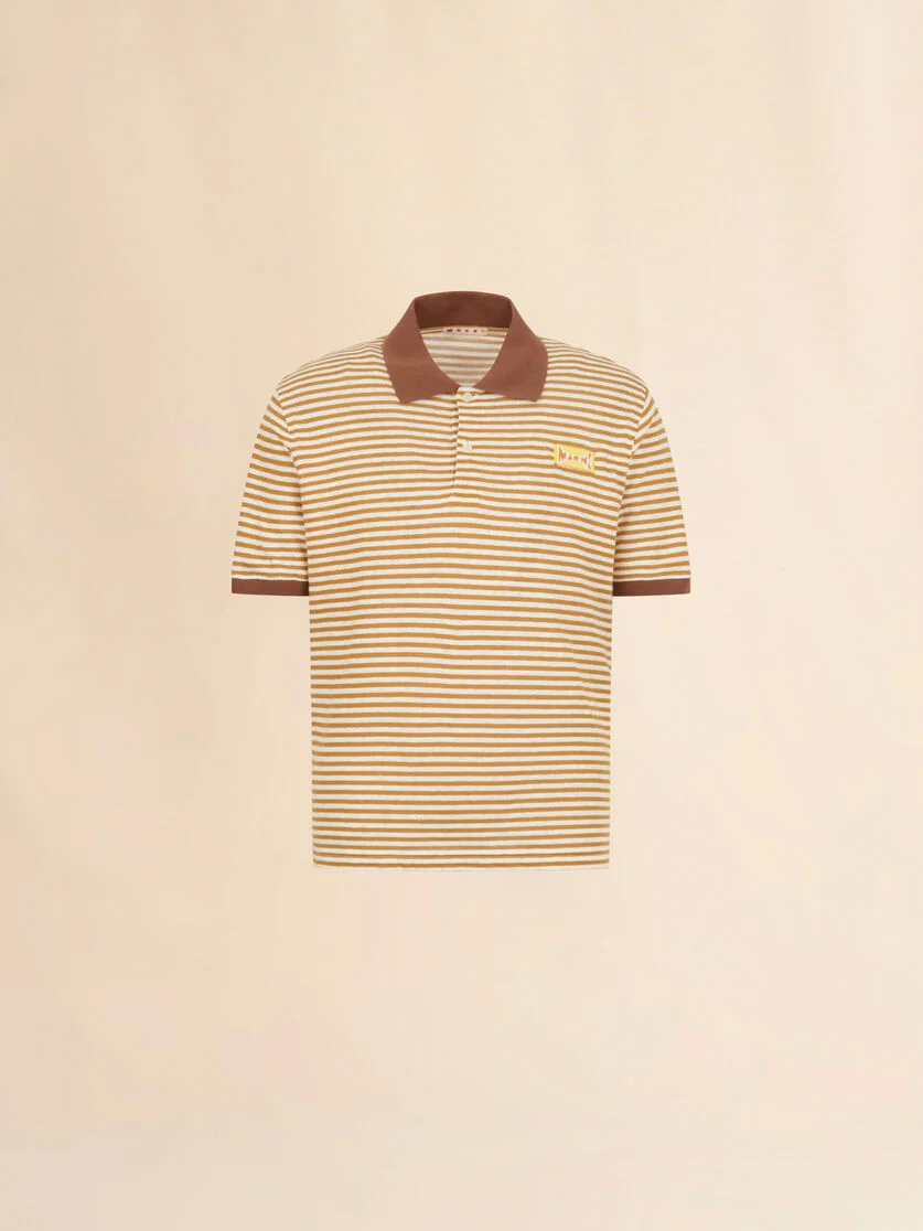 MUSTARD STRIPED LINEN BLEND POLO SHIRT - 1
