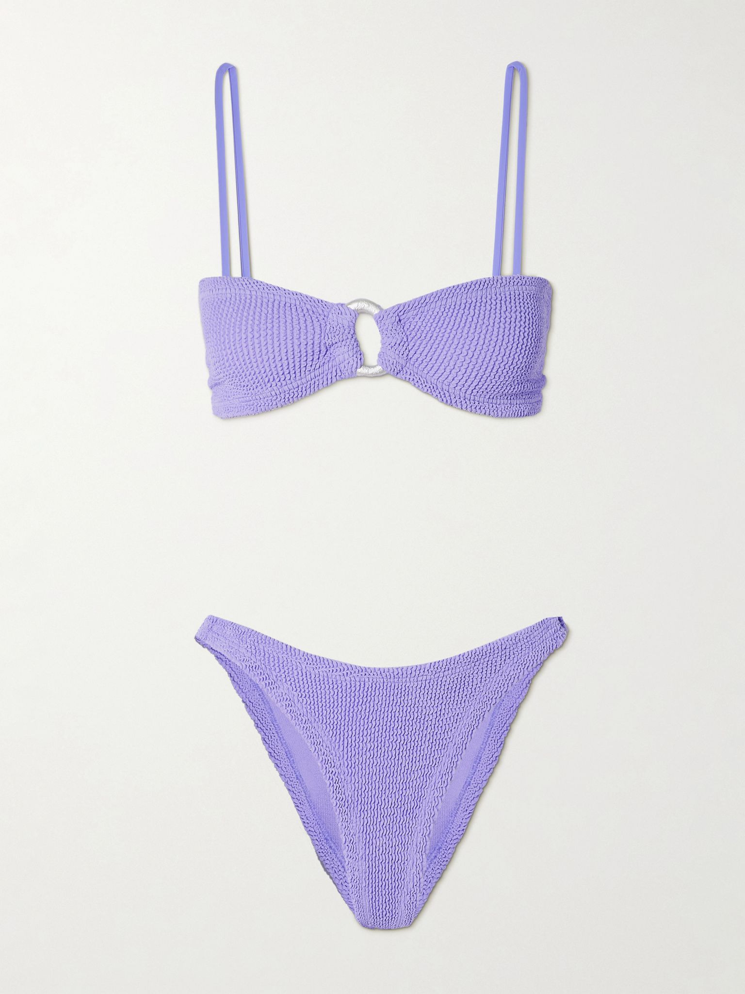 Misty faux pearl-embellished seersucker bikini Lilac - 1