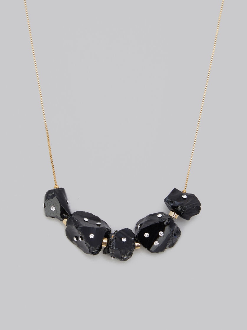 BLACK OBSIDIAN MULTI-STONE NECKLACE WITH RHINESTONE POLKA DOTS 3