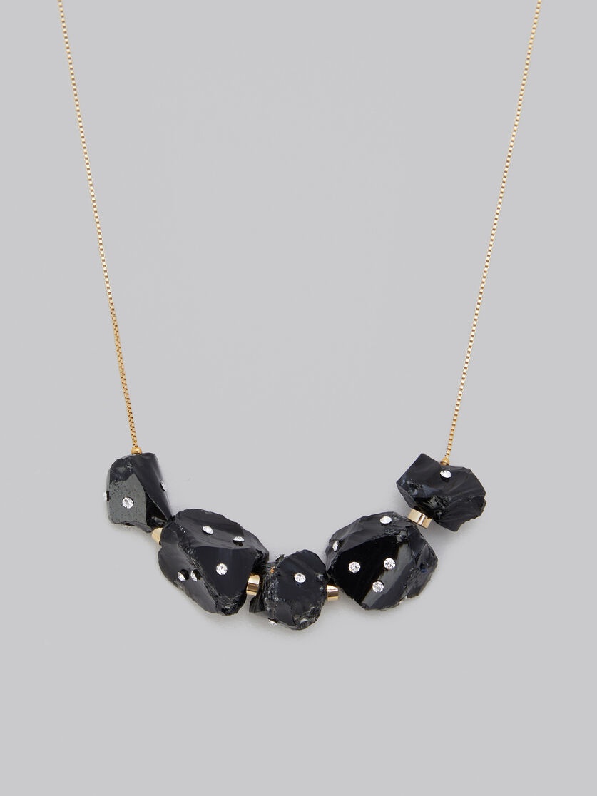 BLACK OBSIDIAN MULTI-STONE NECKLACE WITH RHINESTONE POLKA DOTS - 3