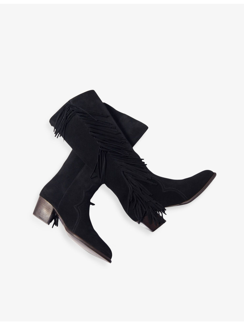 Fringed-trim suede knee-high boots - 4