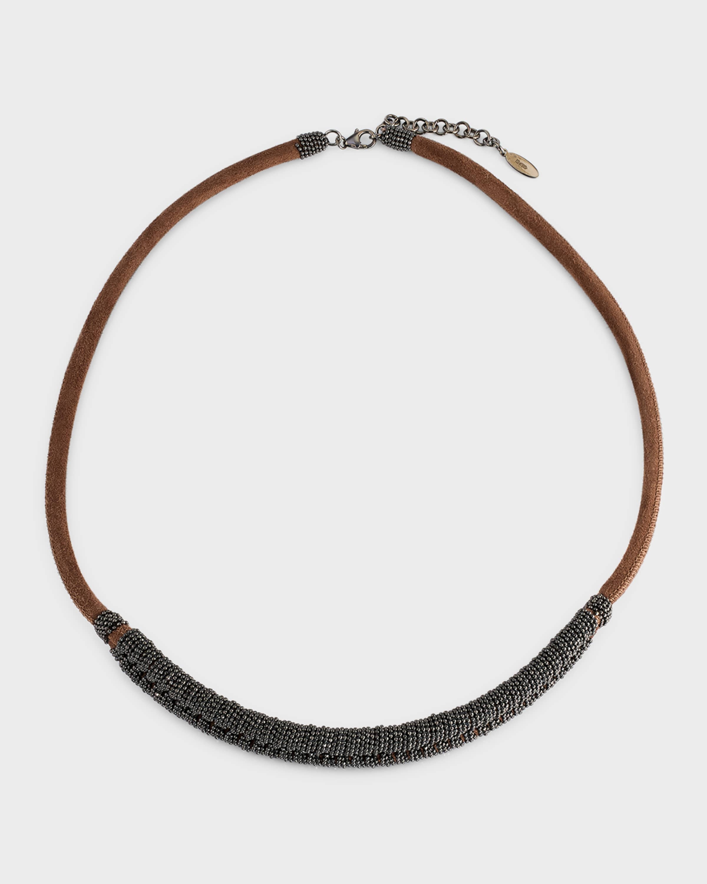 Monili Braided Leather Choker Necklace - 1