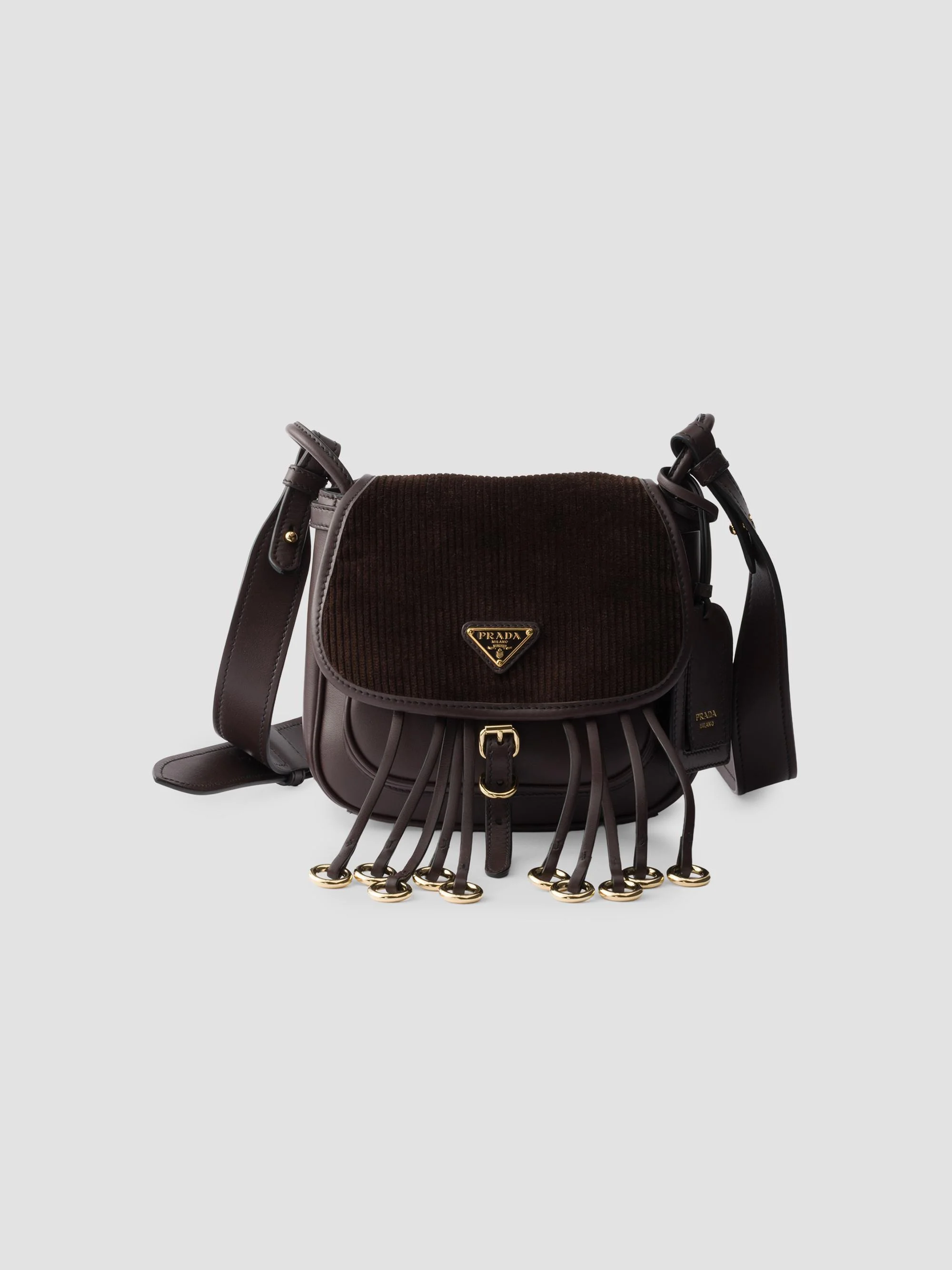 Women's Corsaire Corduroy and Leather Mini Shoulder Bag - Brown - 1