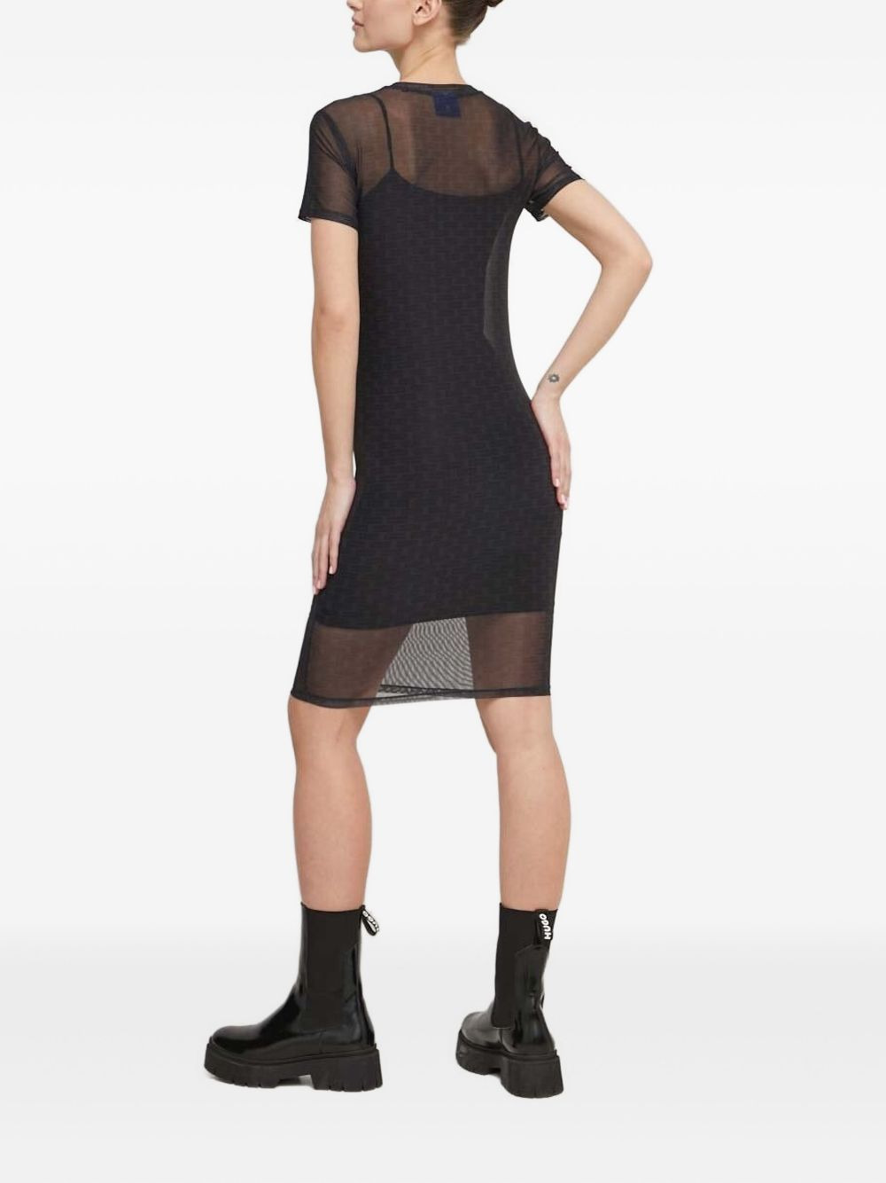 logo-print mesh dress - 2
