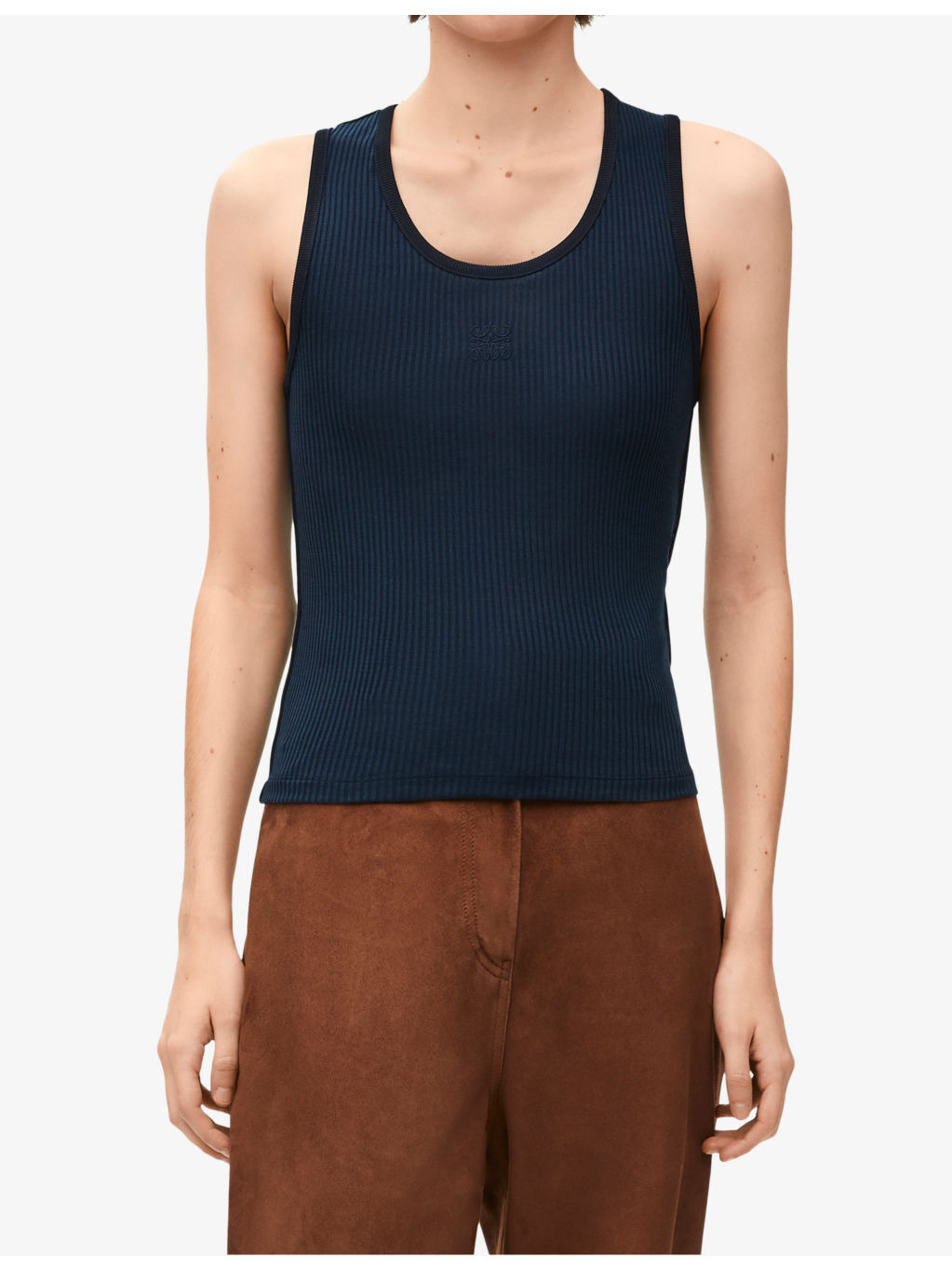 Anagram-embroidered scoop-neck silk-blend top - 3