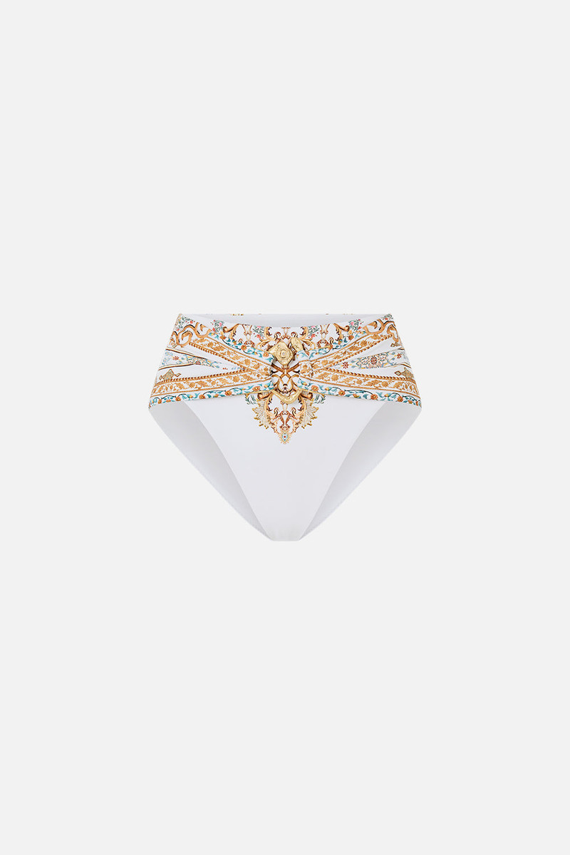 HIGH WAIST BIKINI BOTTOM WITH PLEAT WAIST TRIM 1