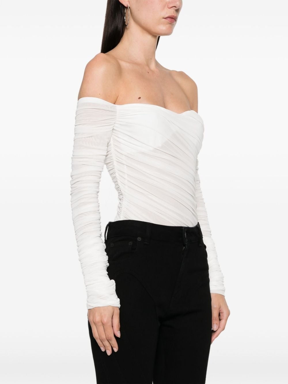 off-shoulder ruched mesh bodysuit - 3