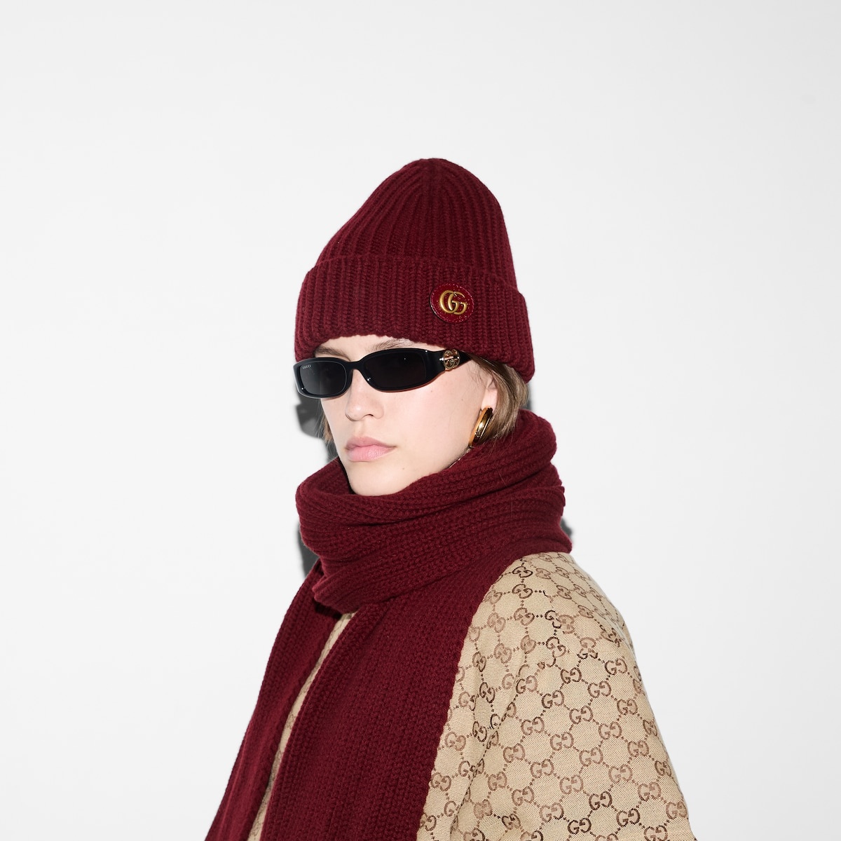 Wool cashmere hat with Double G - 3
