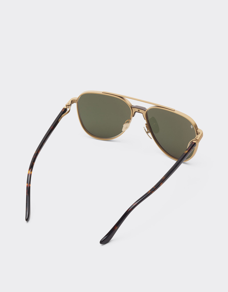 Ferrari sunglasses in matte gold titanium and acetate with transparent yellow-gold mirrored lenses 5