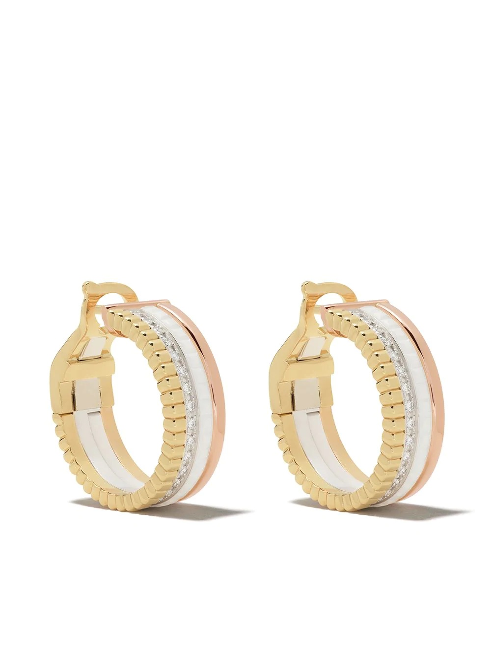 18kt yellow, rose and white gold Quatre White Edition diamond and white ceramic hoops - 1