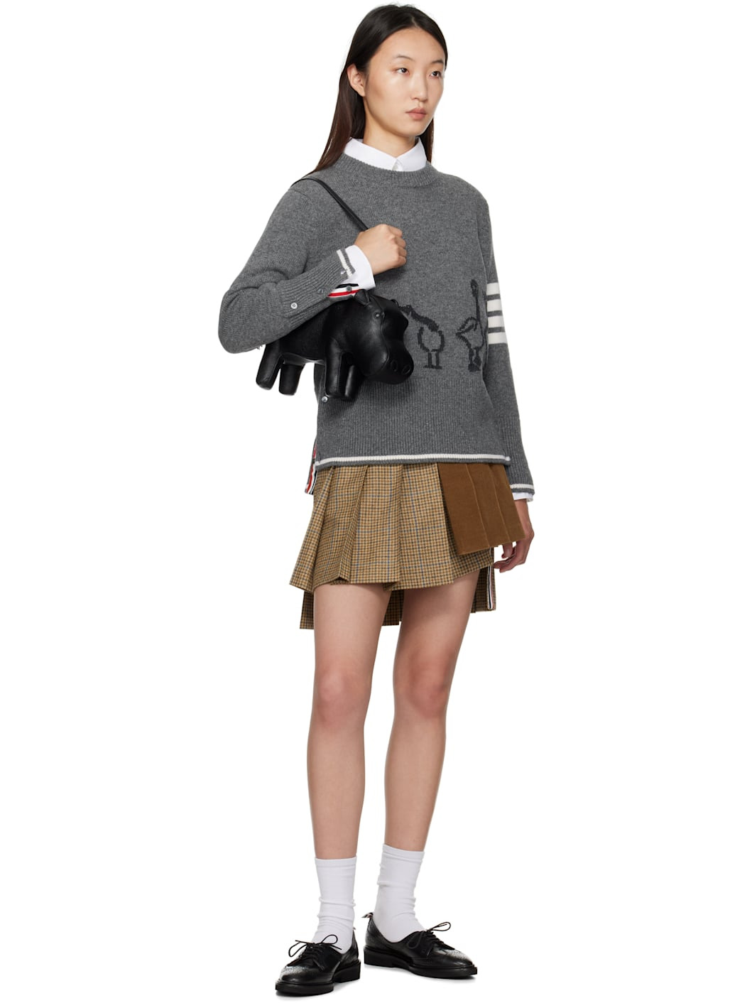 Beige Gunclub Check Tweed Pleated Miniskirt - 4