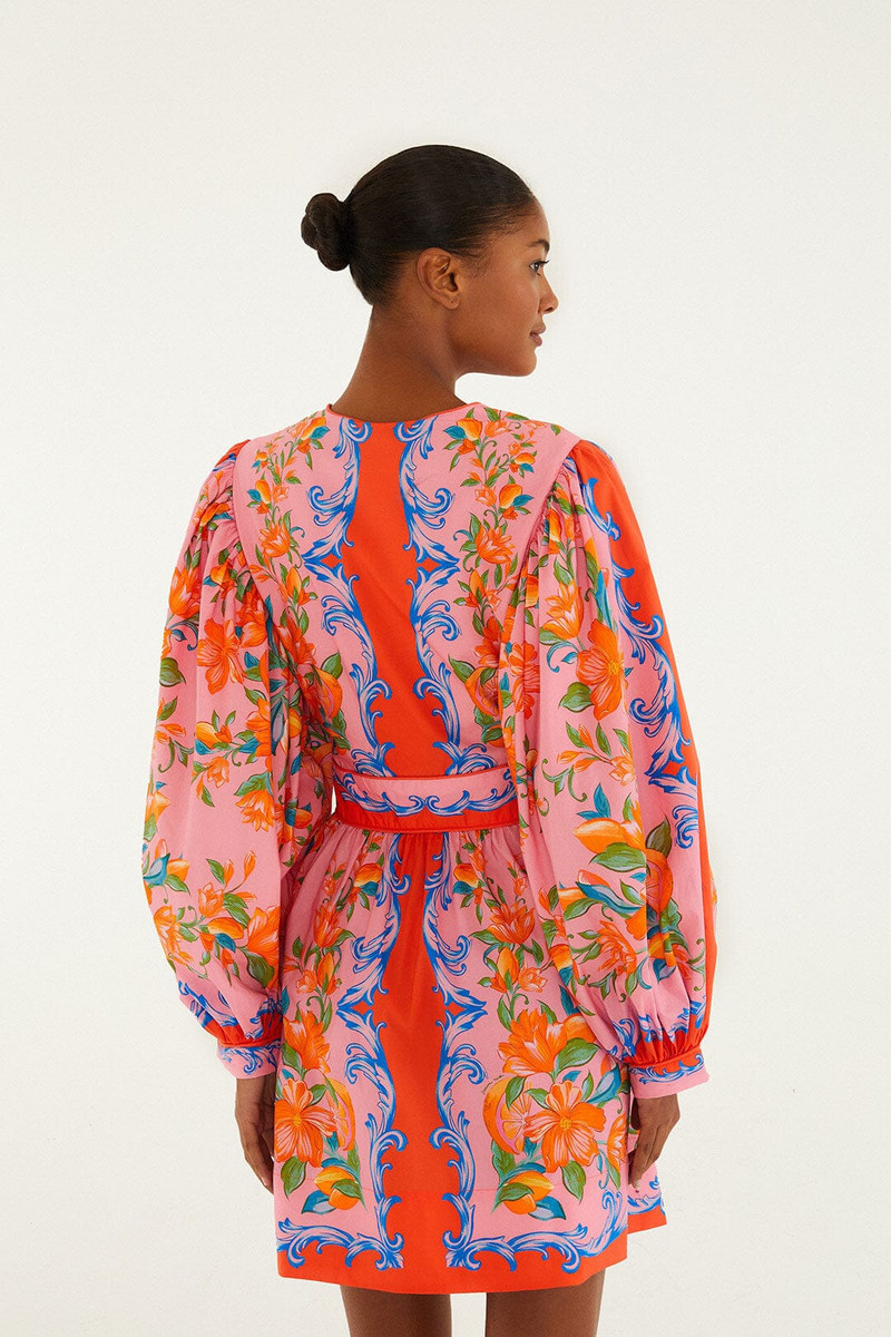 Orange Sicily Flowers Scarf Mini Dress 3